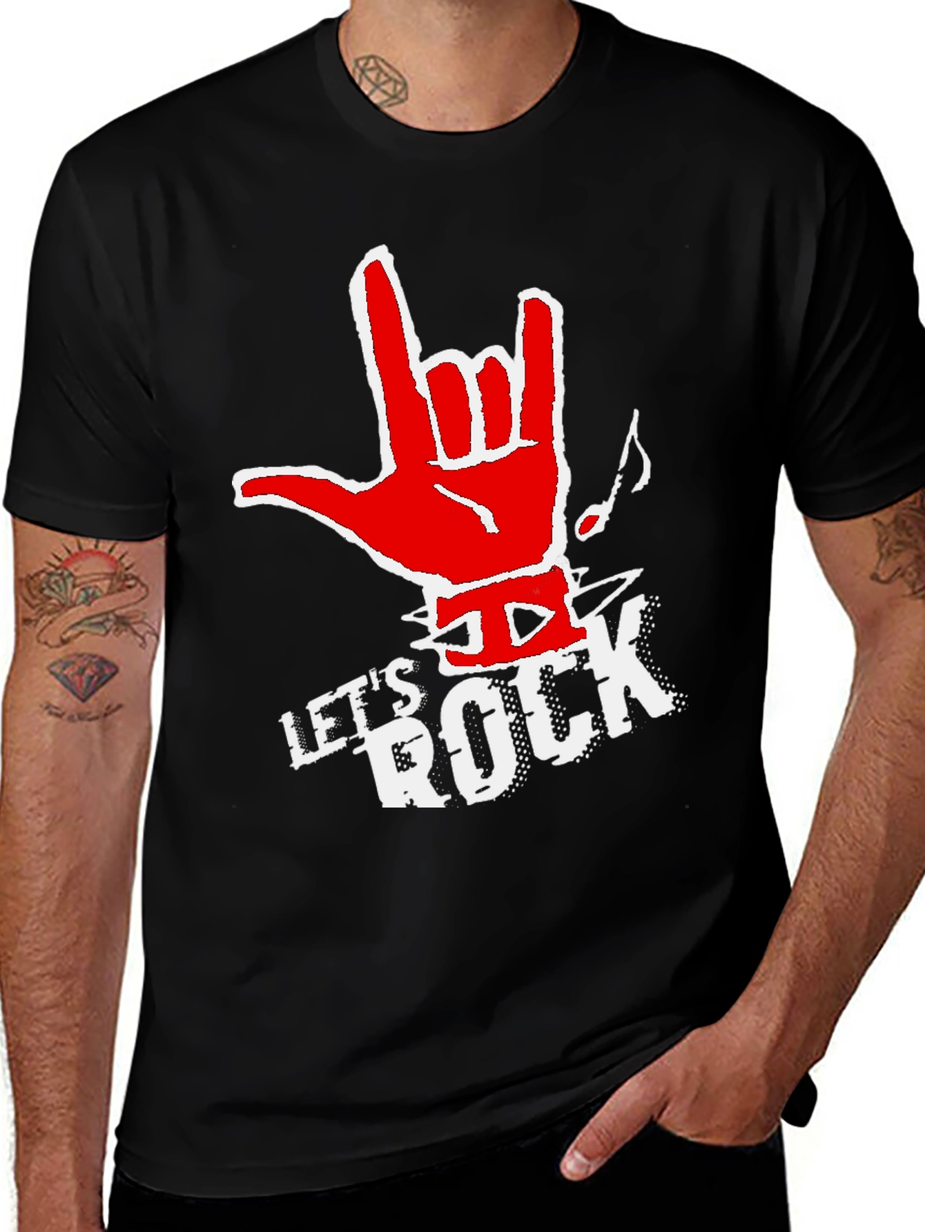 Lets Rock Graphic Tee - Black Cotton