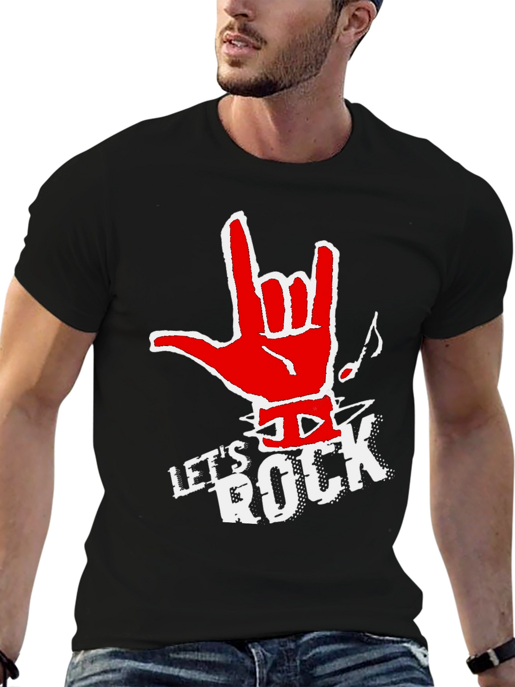 Lets Rock Graphic Tee - Black Cotton