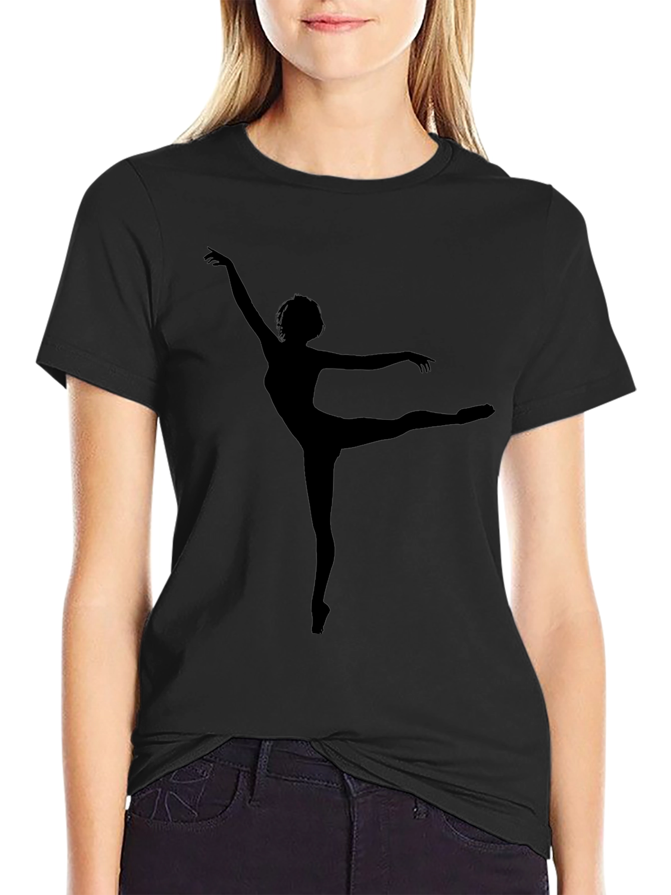 Ballet Dancer Silhouette Graphic Tee - Soft Black Cotton