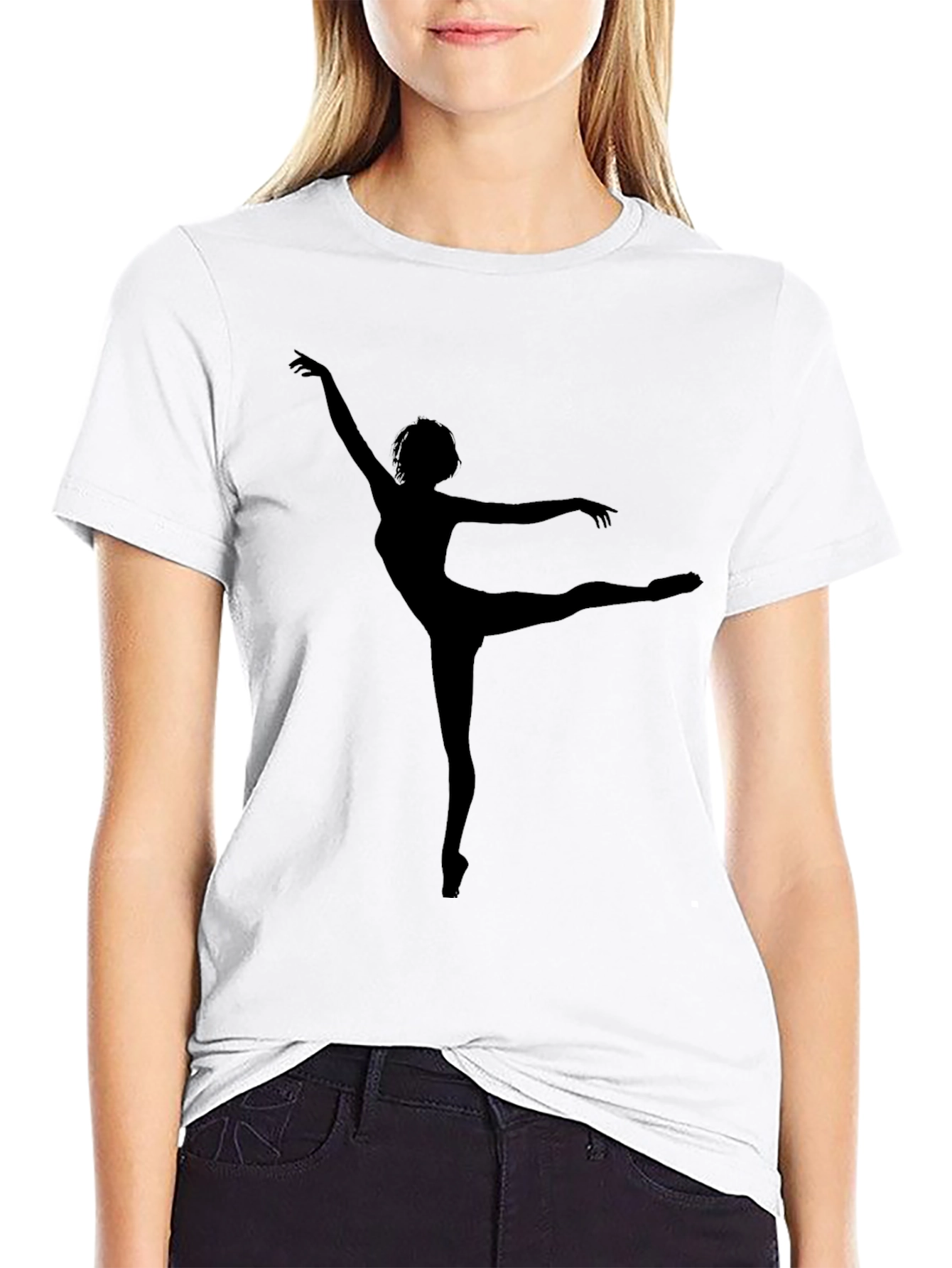 Ballet Dancer Silhouette Graphic Tee - Soft Black Cotton