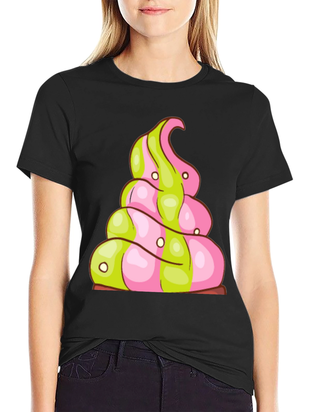 Novelty Treat T-Shirt: Pink and Green Swirl Design