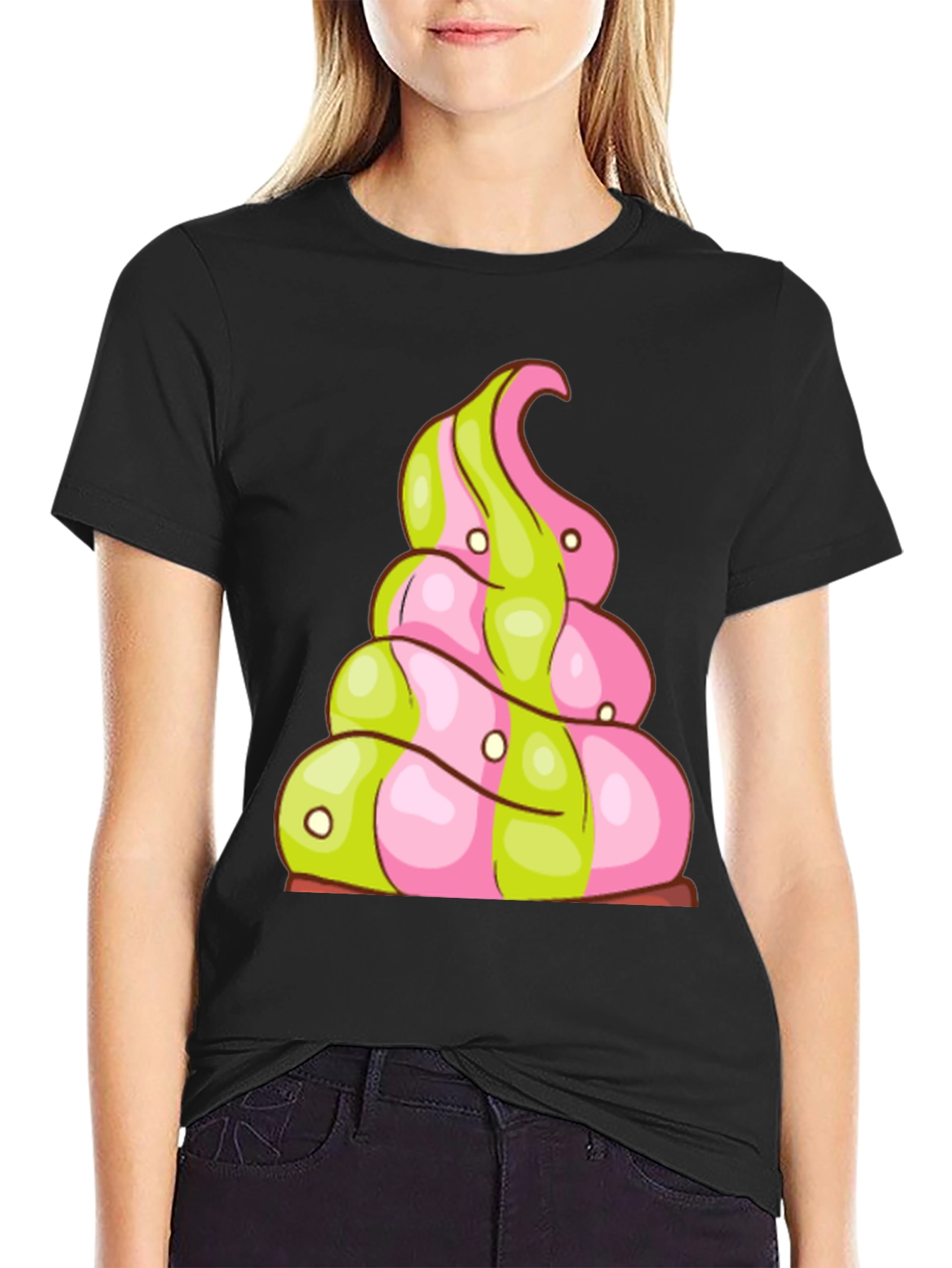 Novelty Treat T-Shirt: Pink and Green Swirl Design