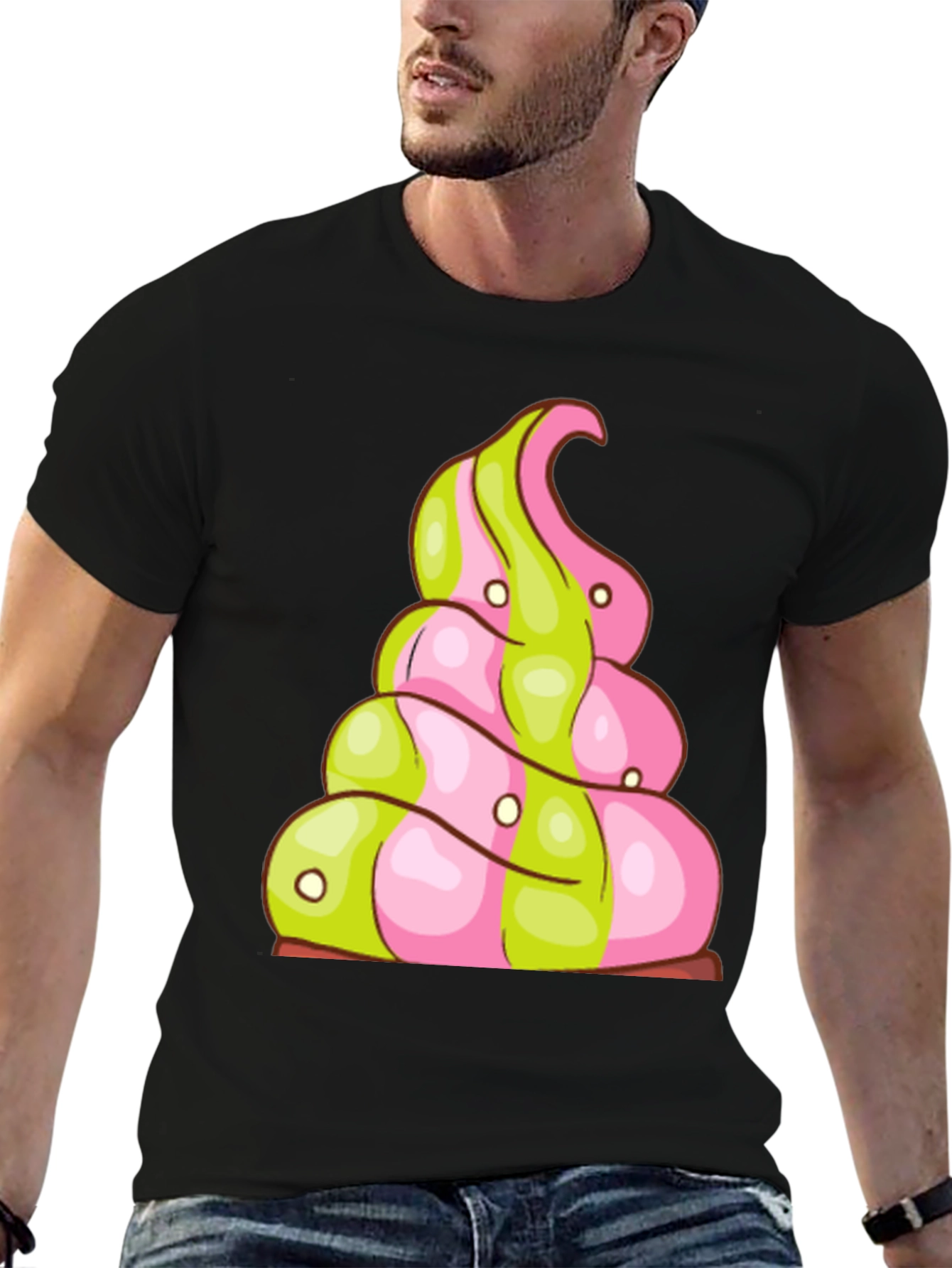 Novelty Treat T-Shirt: Pink and Green Swirl Design