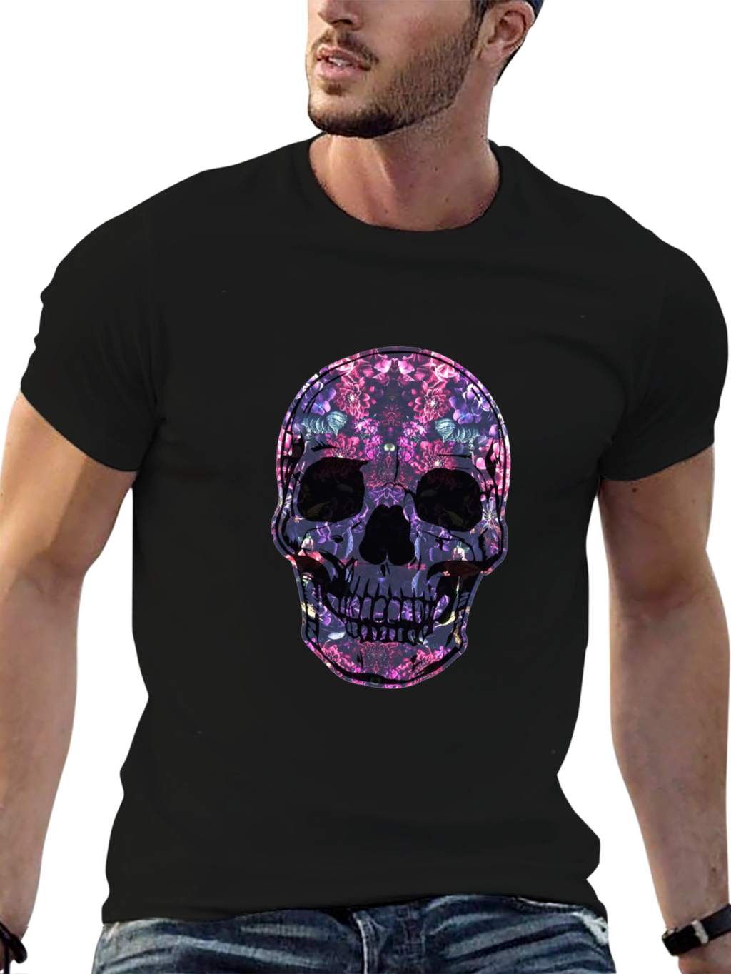 Floral Skull Graphic Print Tee