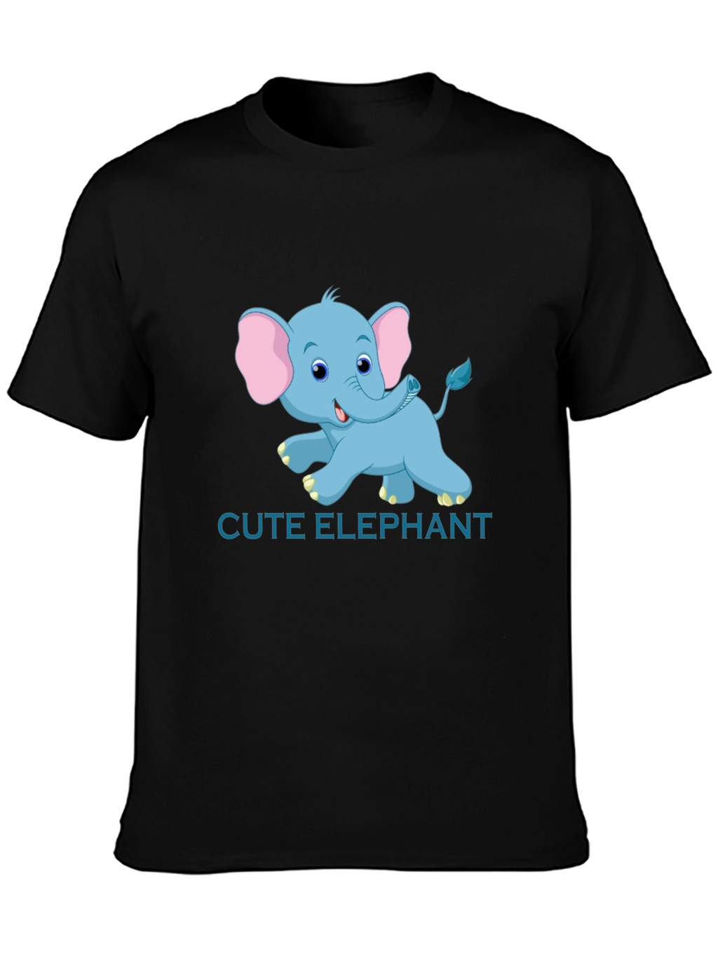 Cute Elephant Graphic Tee - Black Cotton T-Shirt