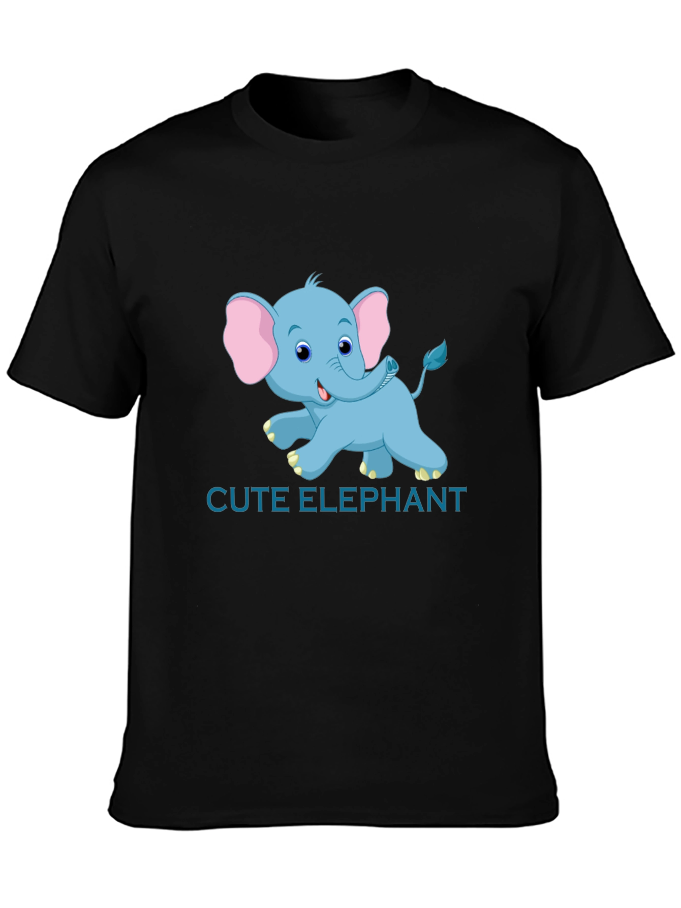 Cute Elephant Graphic Tee - Black Cotton T-Shirt