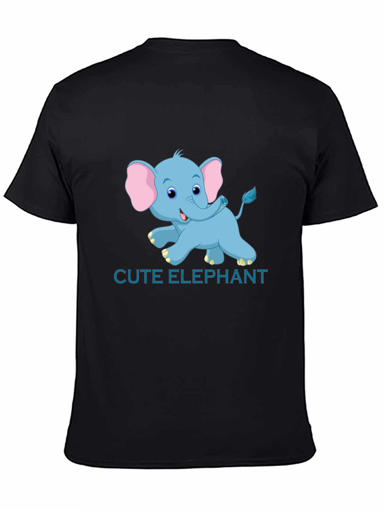 Cute Elephant Graphic Tee - Black Cotton T-Shirt