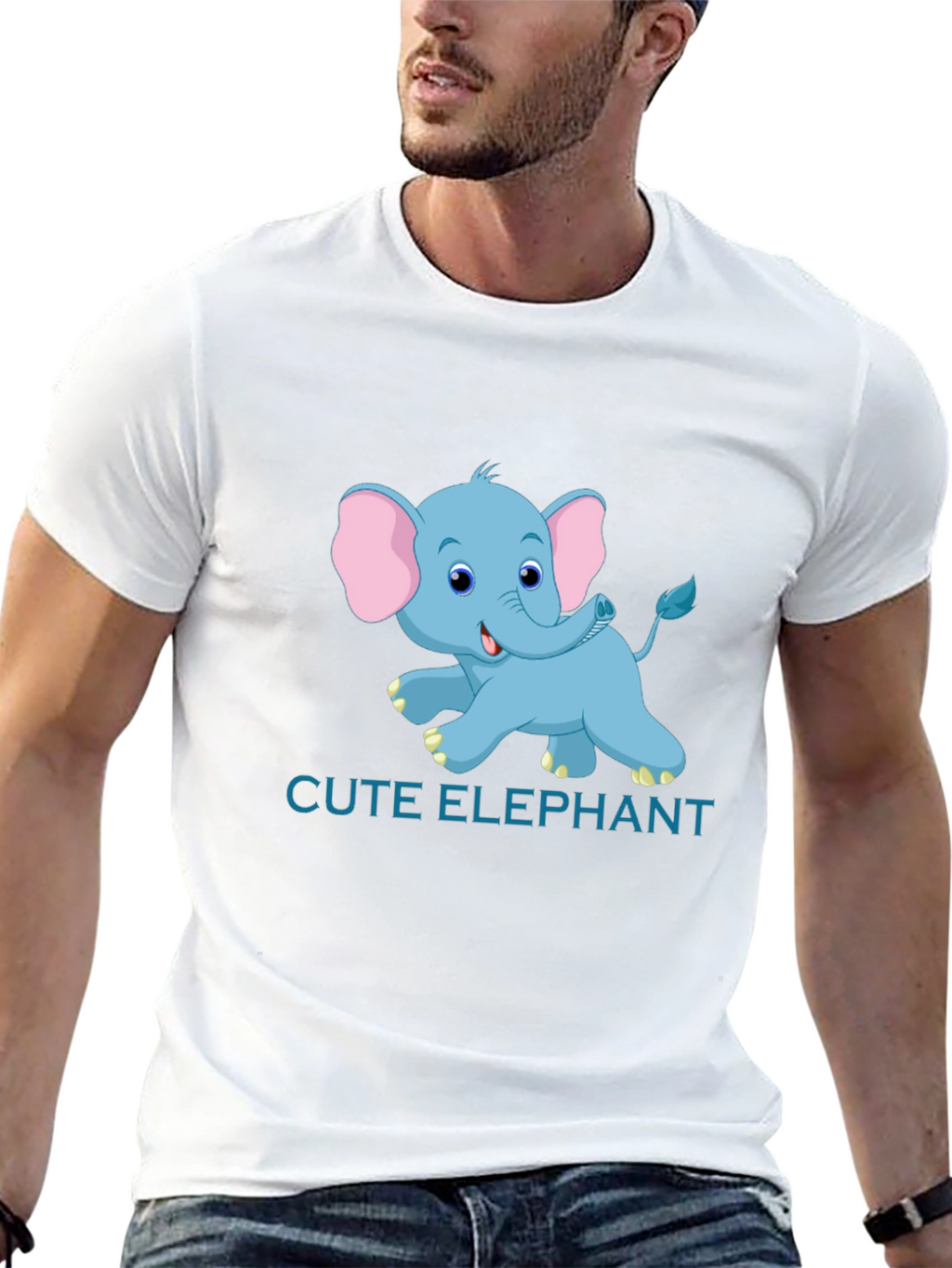 Cute Elephant Graphic Tee - Black Cotton T-Shirt