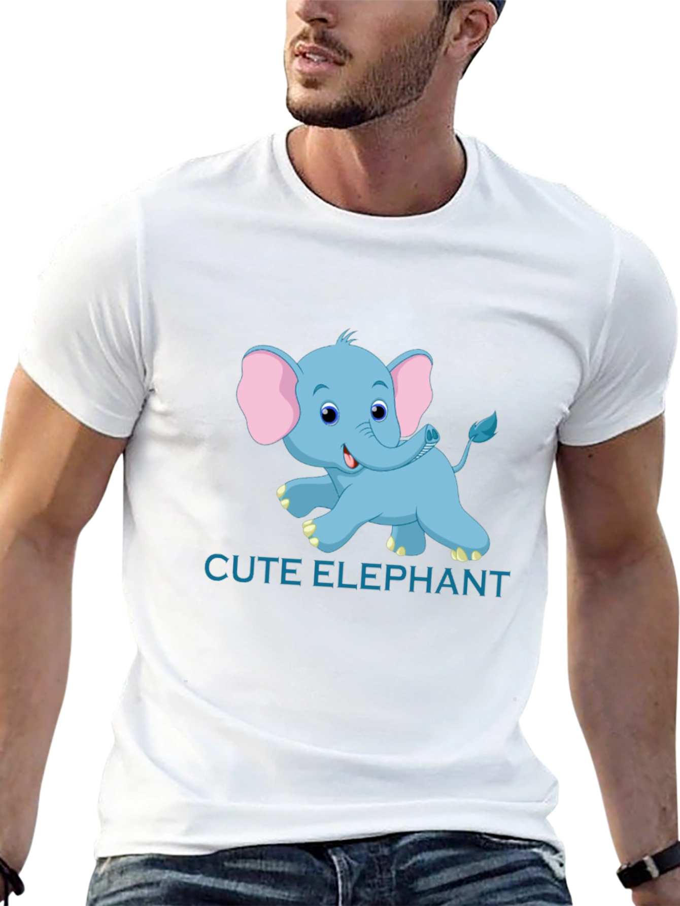 Cute Elephant Graphic Tee - Black Cotton T-Shirt