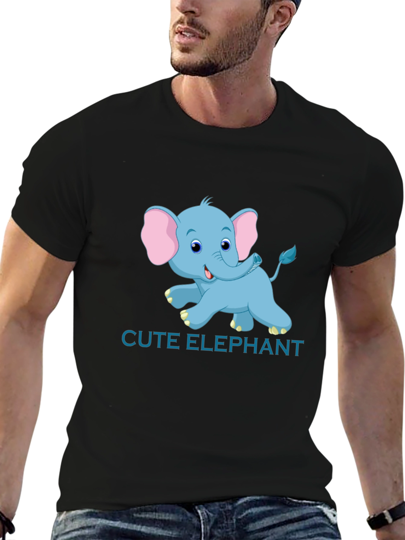 Cute Elephant Graphic Tee - Black Cotton T-Shirt