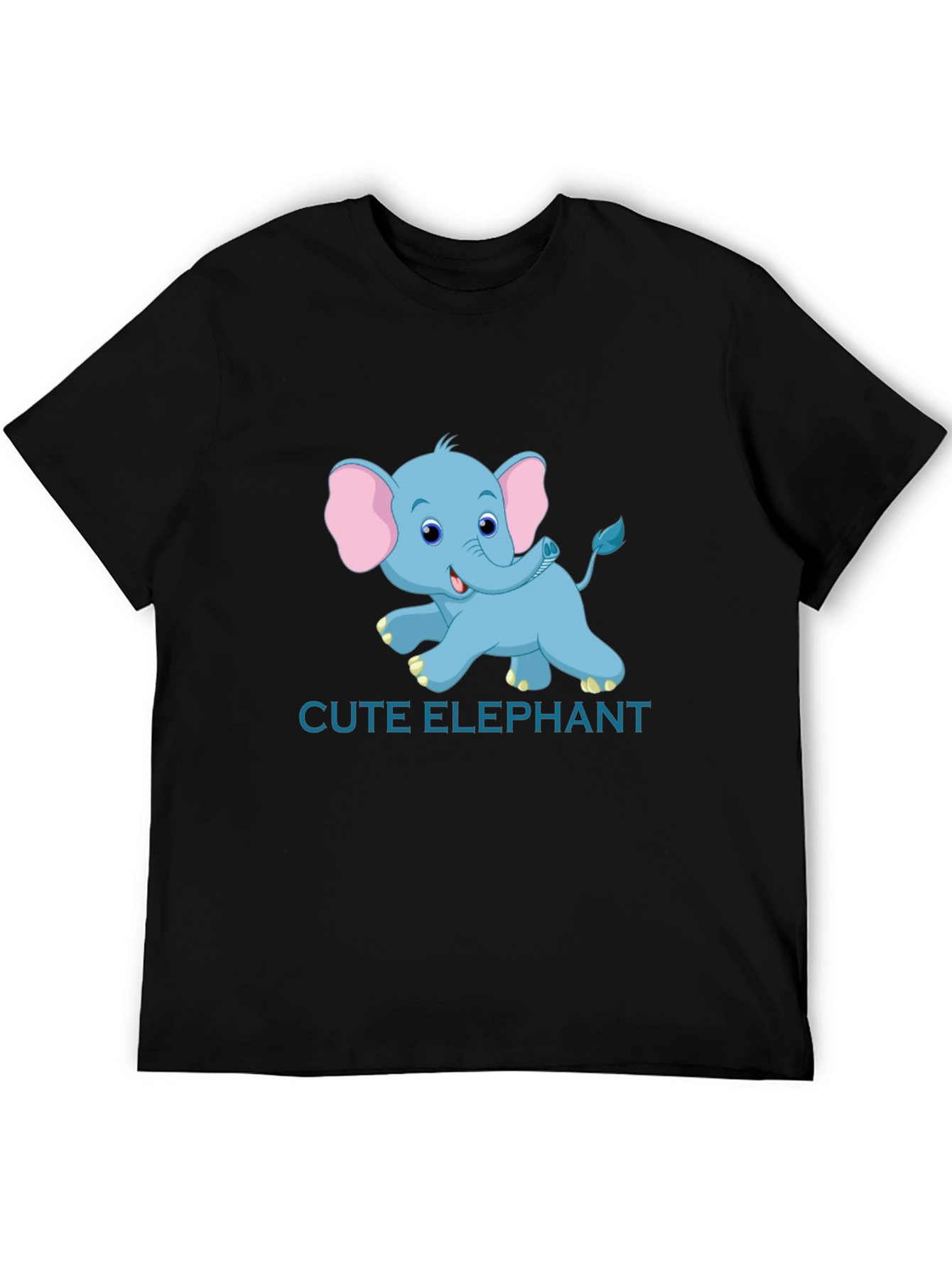 Cute Elephant Graphic Tee - Black Cotton T-Shirt