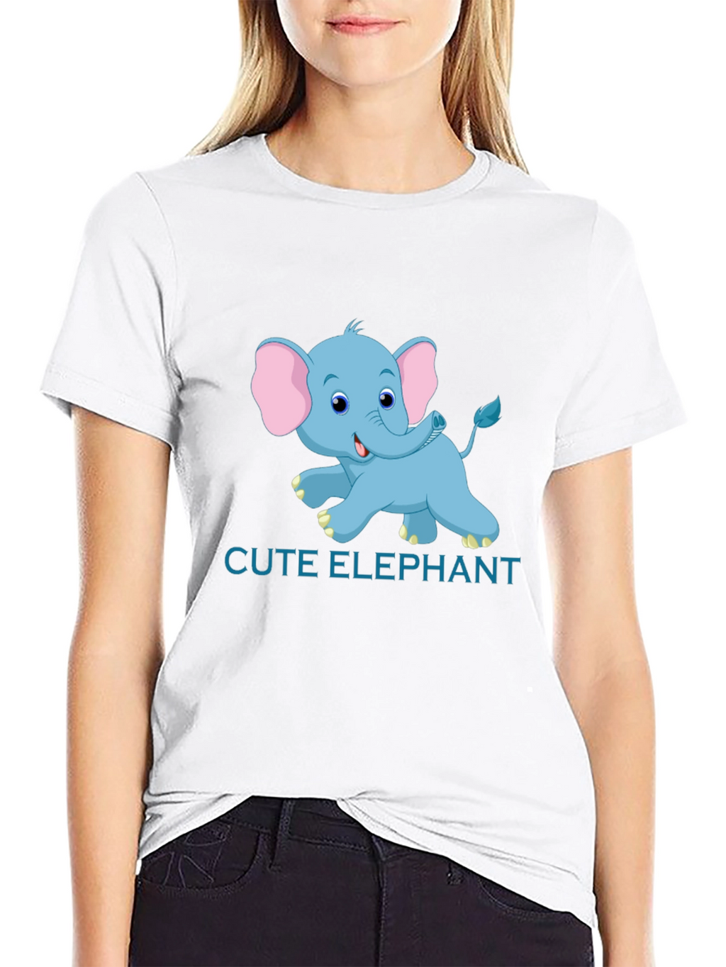 Cute Elephant Graphic Tee - Black Cotton T-Shirt