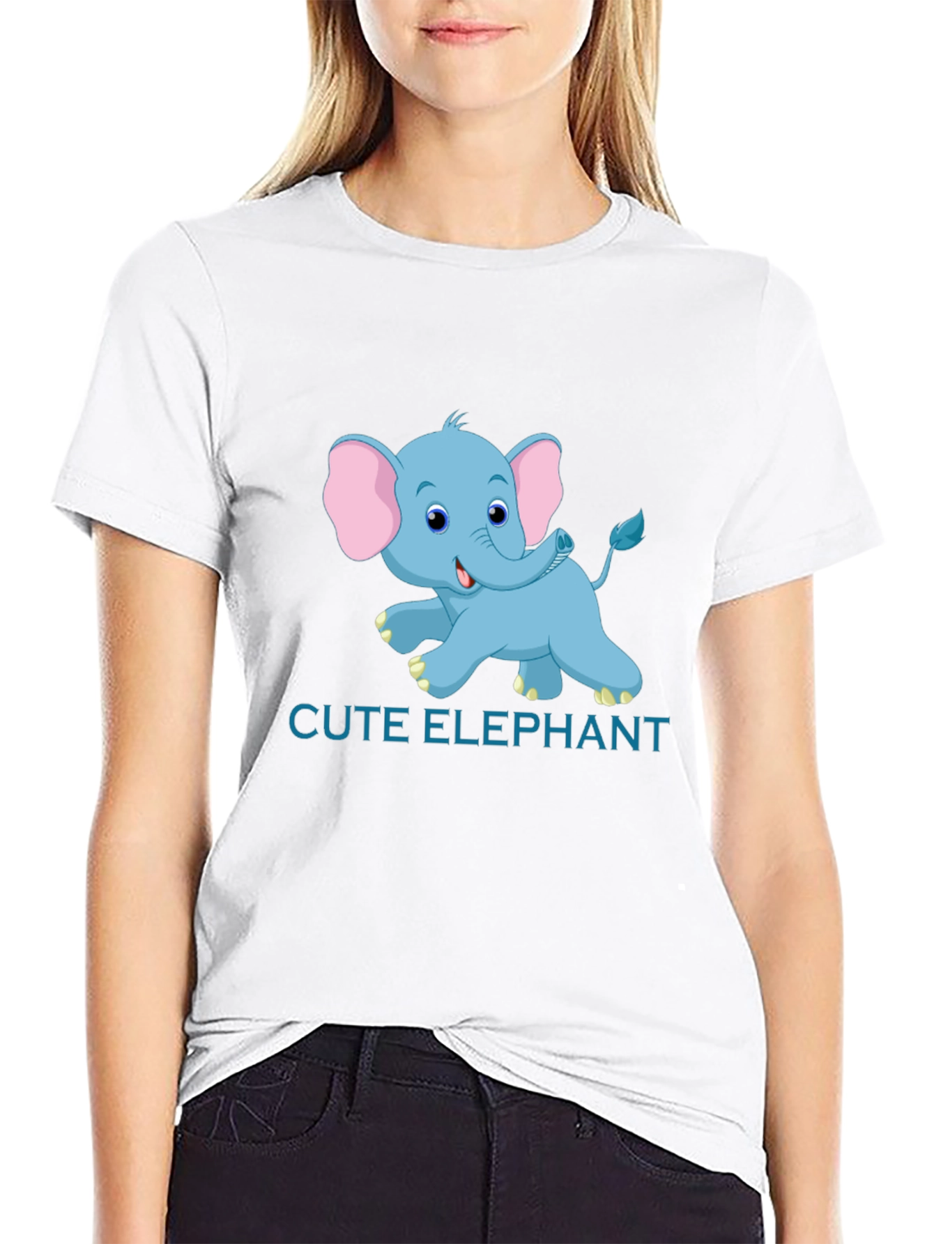 Cute Elephant Graphic Tee - Black Cotton T-Shirt