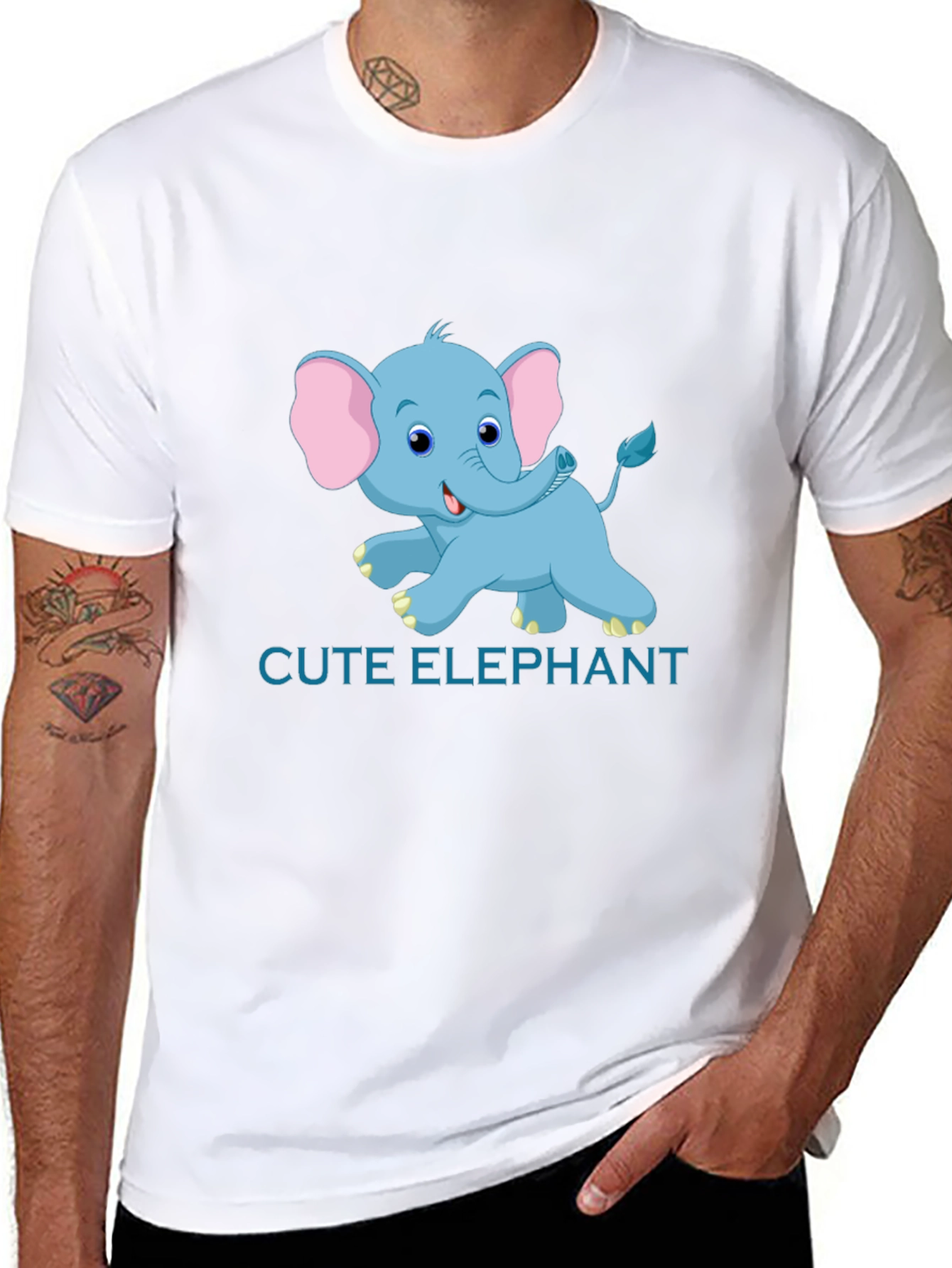 Cute Elephant Graphic Tee - Black Cotton T-Shirt