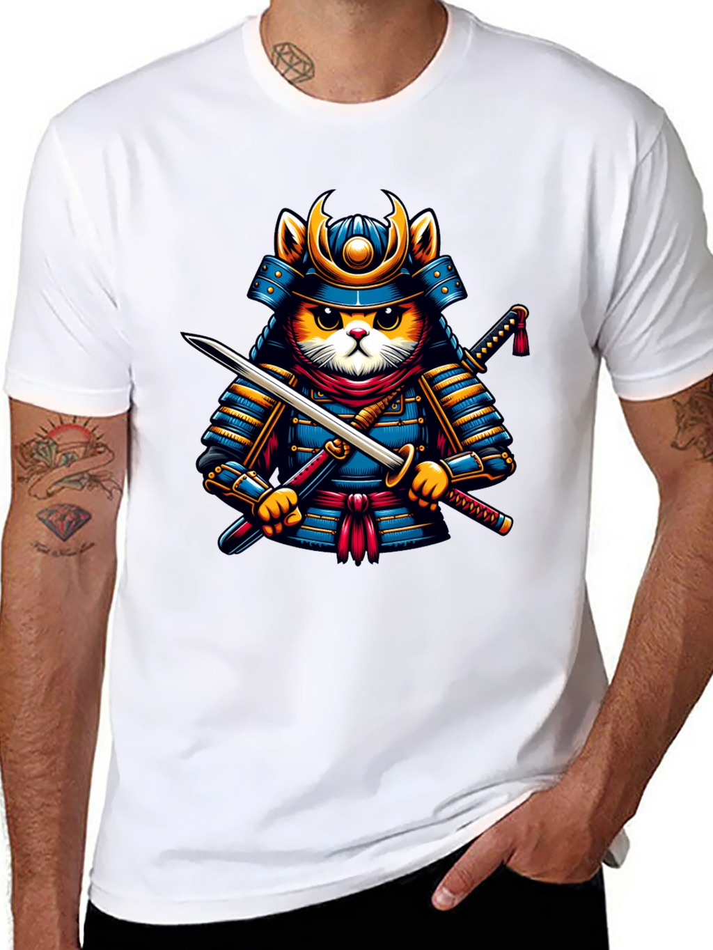 Samurai Cat T-Shirt - Unique Graphic Tee