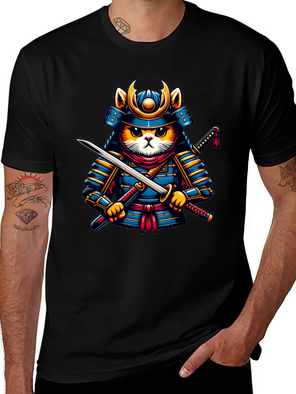 Samurai Cat T-Shirt - Unique Graphic Tee