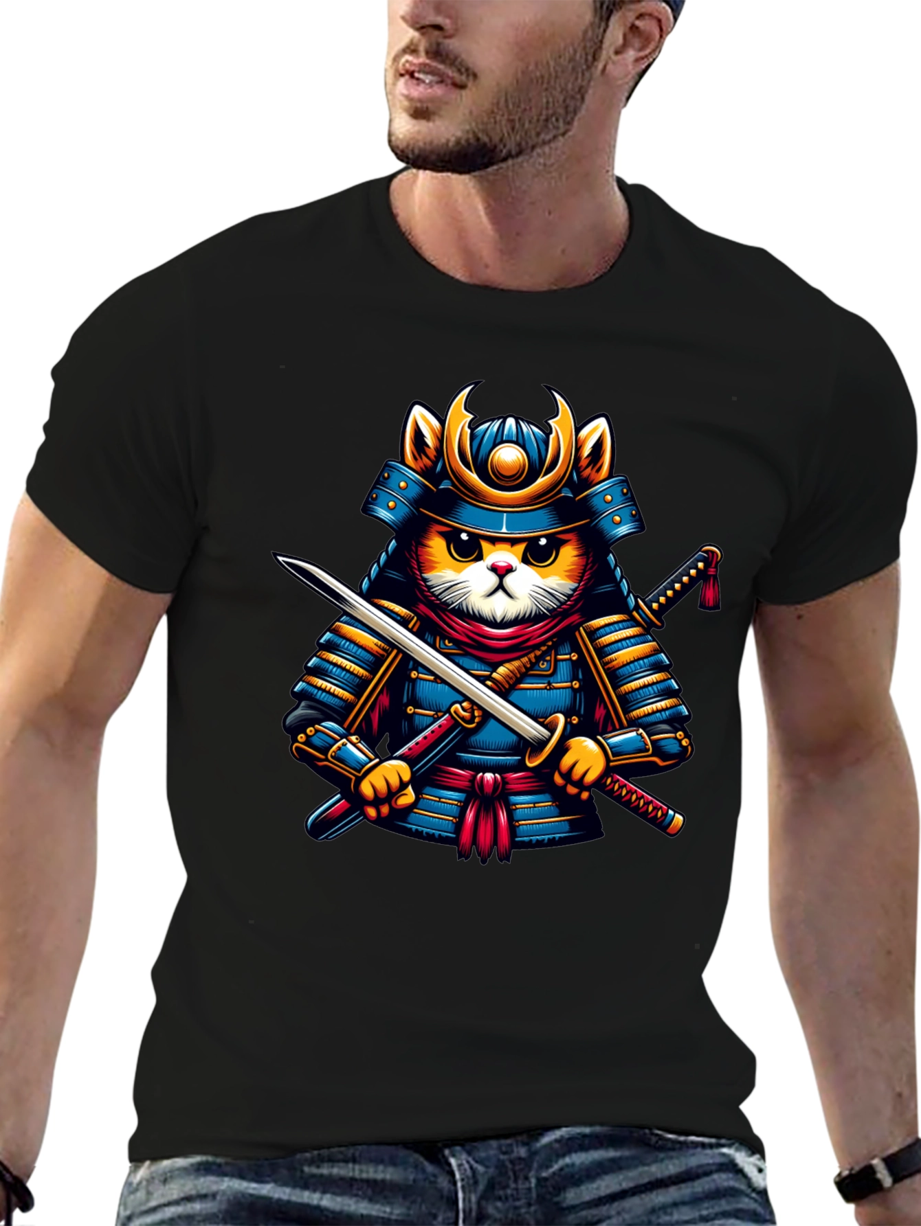 Samurai Cat T-Shirt - Unique Graphic Tee