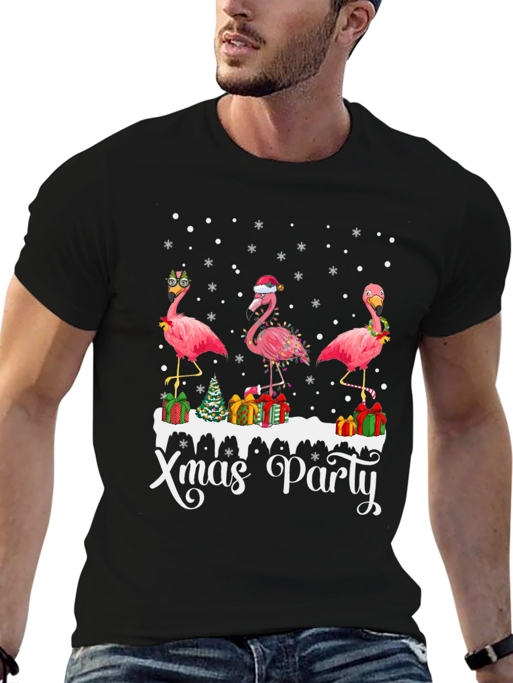 Festive Flamingo Xmas Party T-Shirt