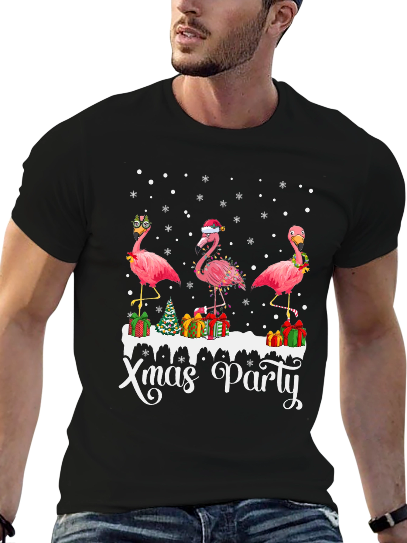 Festive Flamingo Xmas Party T-Shirt