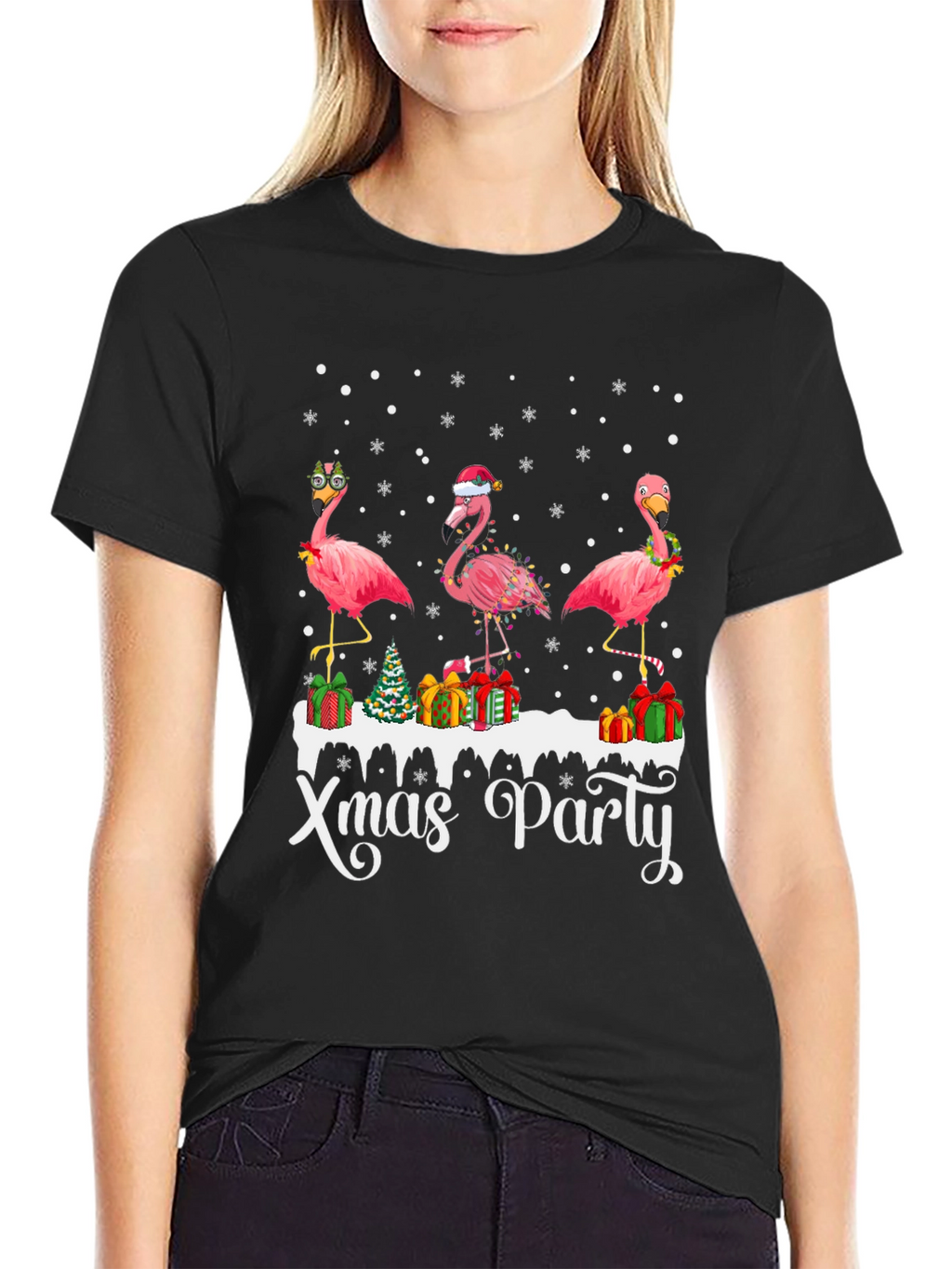 Festive Flamingo Xmas Party T-Shirt
