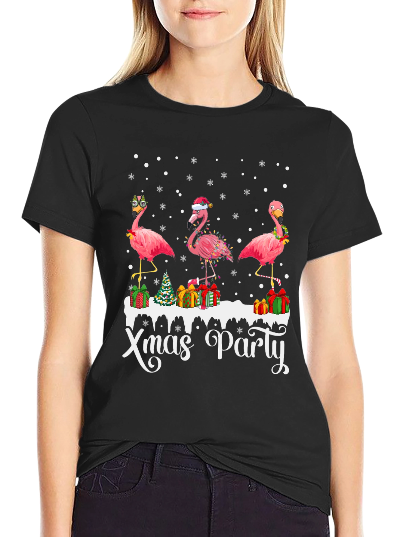 Festive Flamingo Xmas Party T-Shirt
