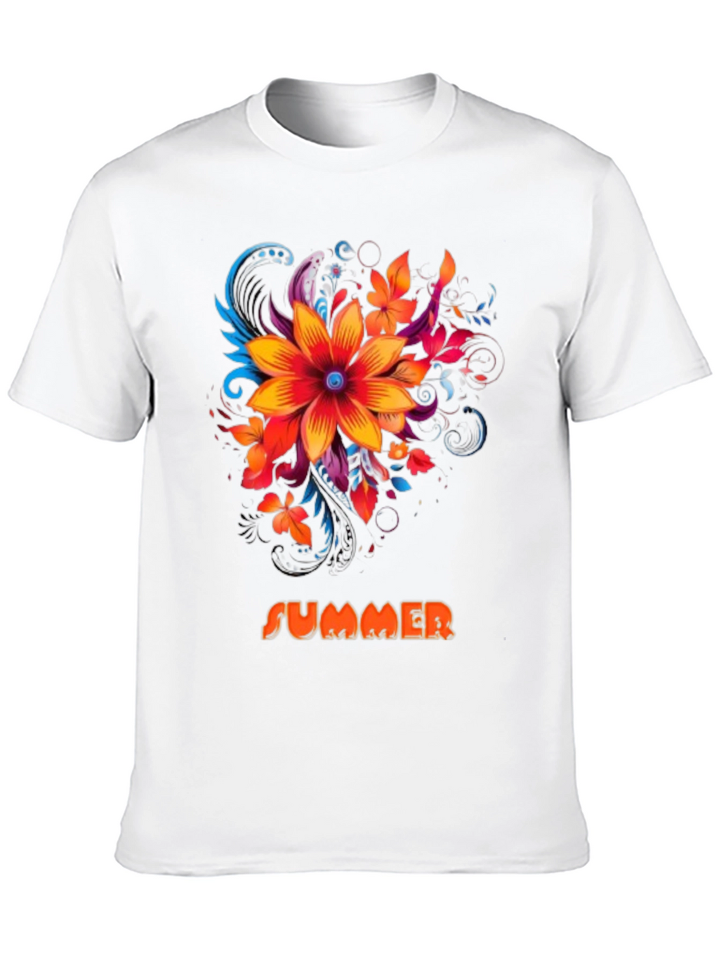 Summer Floral Graphic Print Mens Black T-Shirt