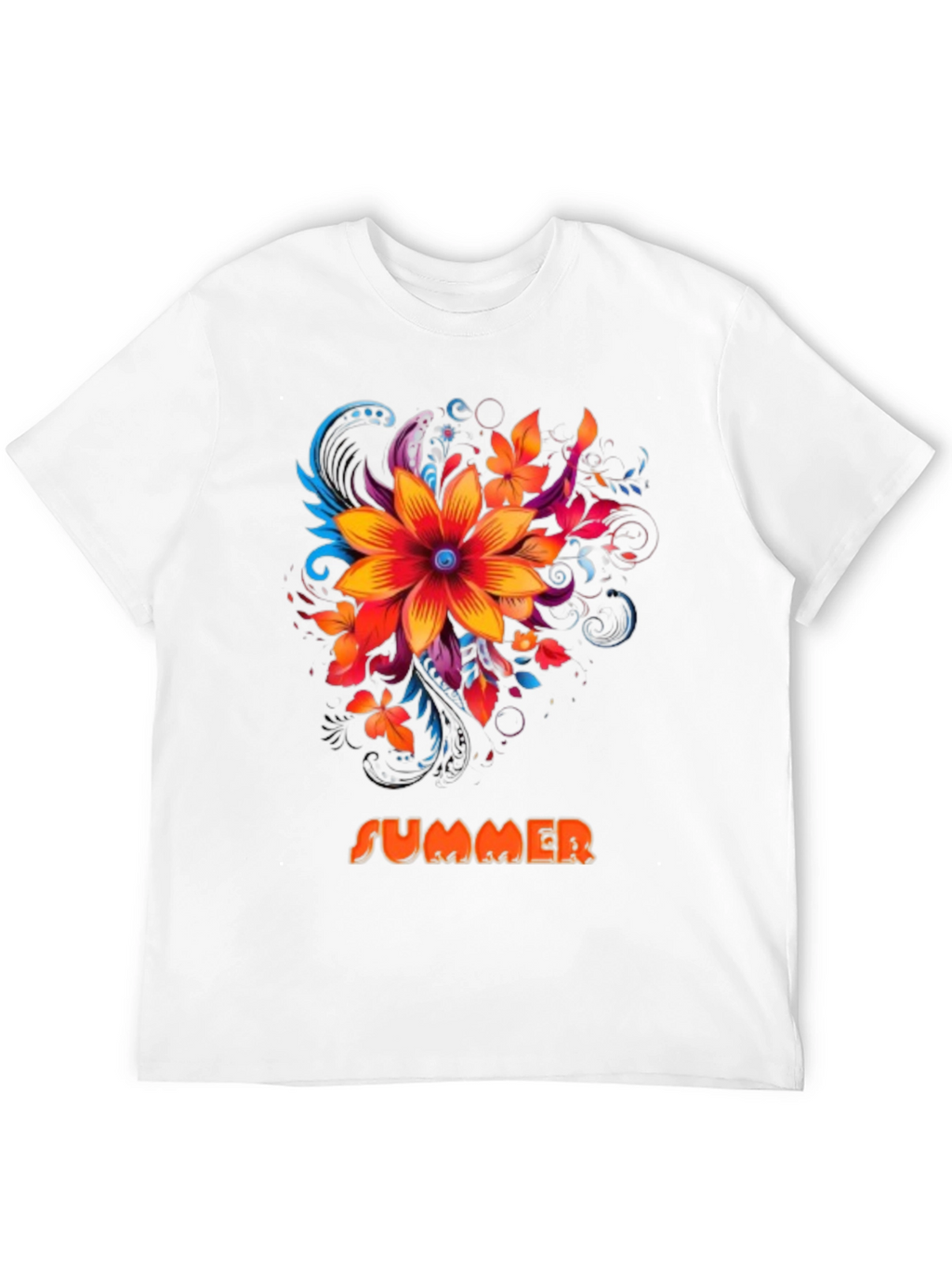 Summer Floral Graphic Print Mens Black T-Shirt