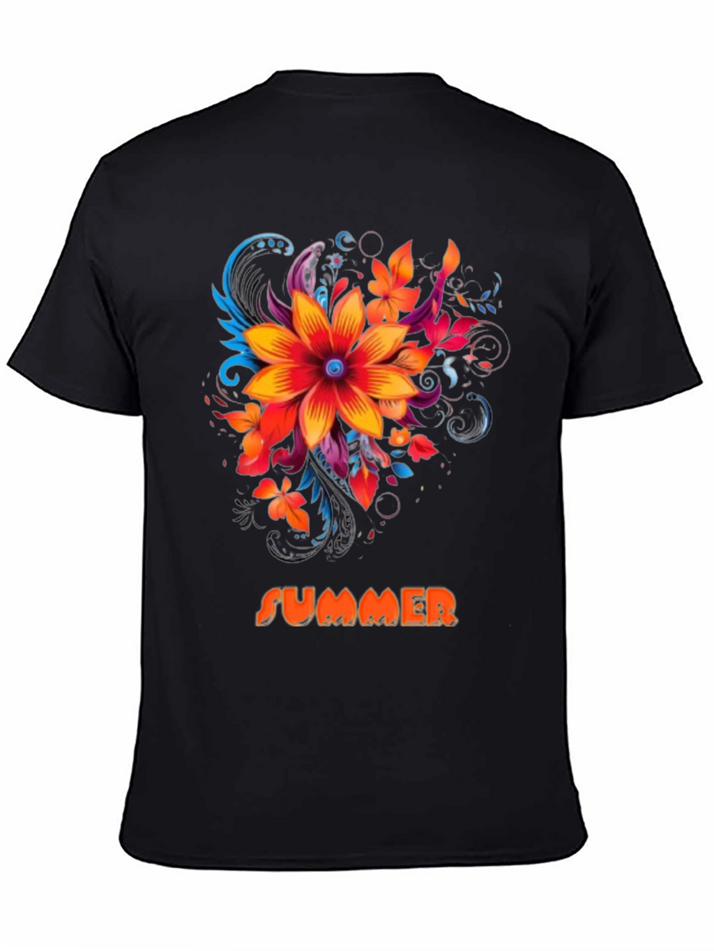Summer Floral Graphic Print Mens Black T-Shirt