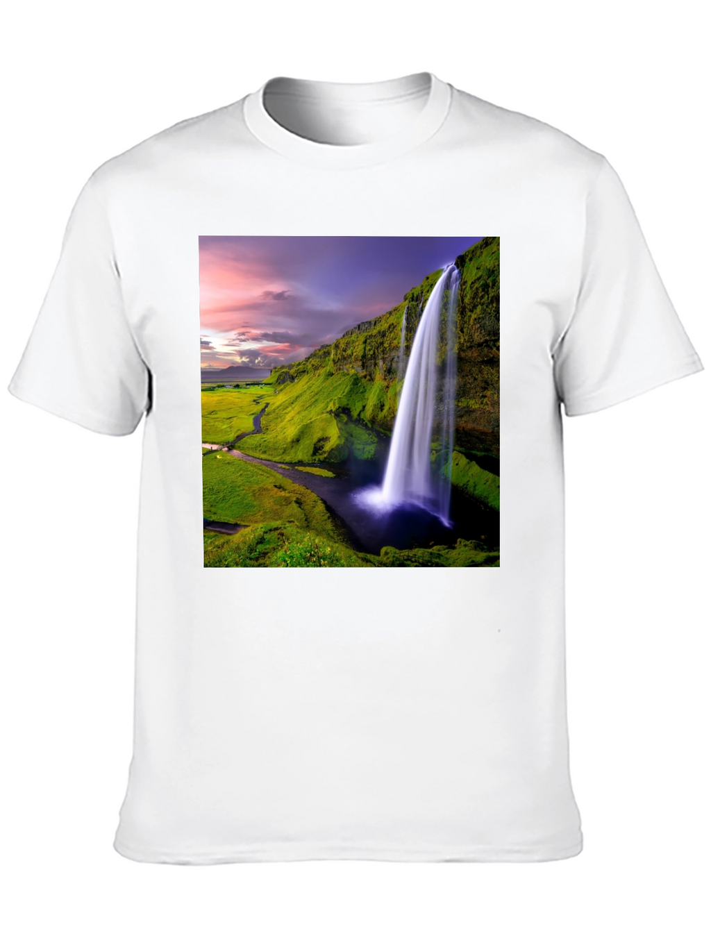 Waterfall Graphic T-Shirt - Scenic Iceland Landscape Print