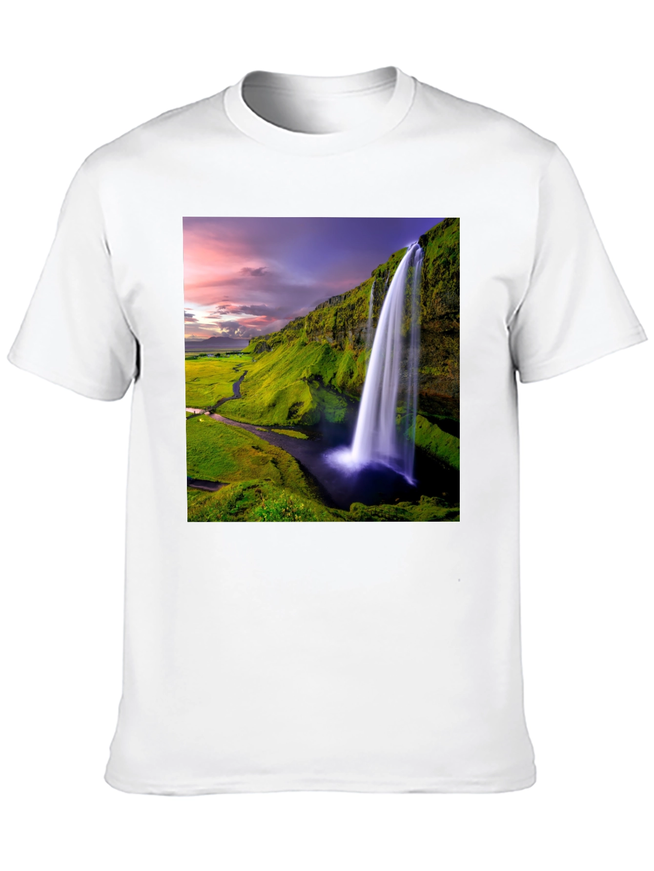 Waterfall Graphic T-Shirt - Scenic Iceland Landscape Print