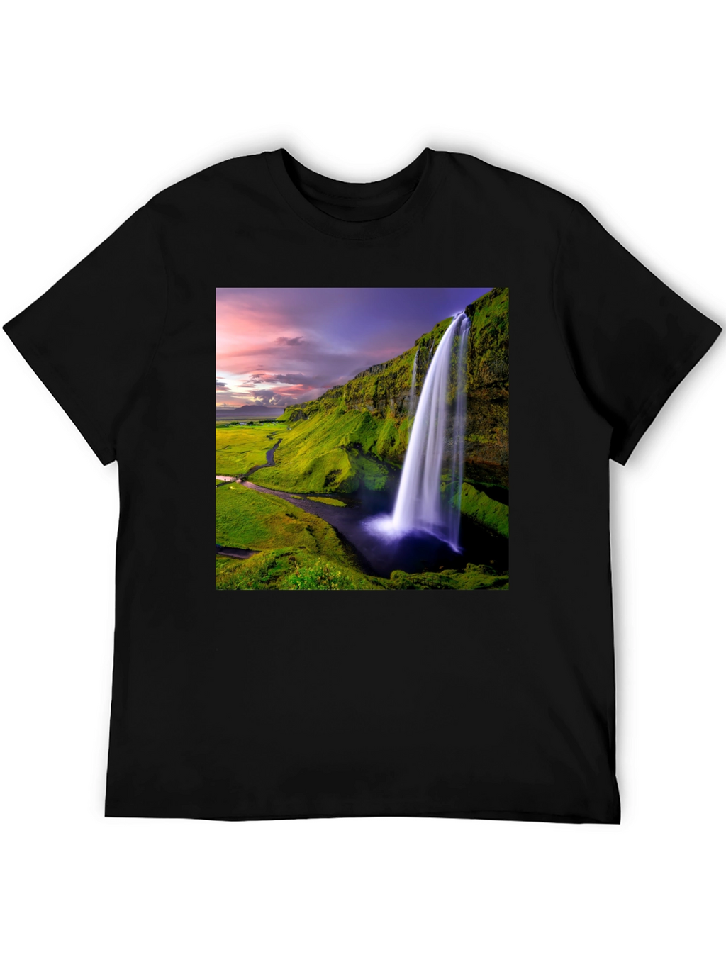Waterfall Graphic T-Shirt - Scenic Iceland Landscape Print