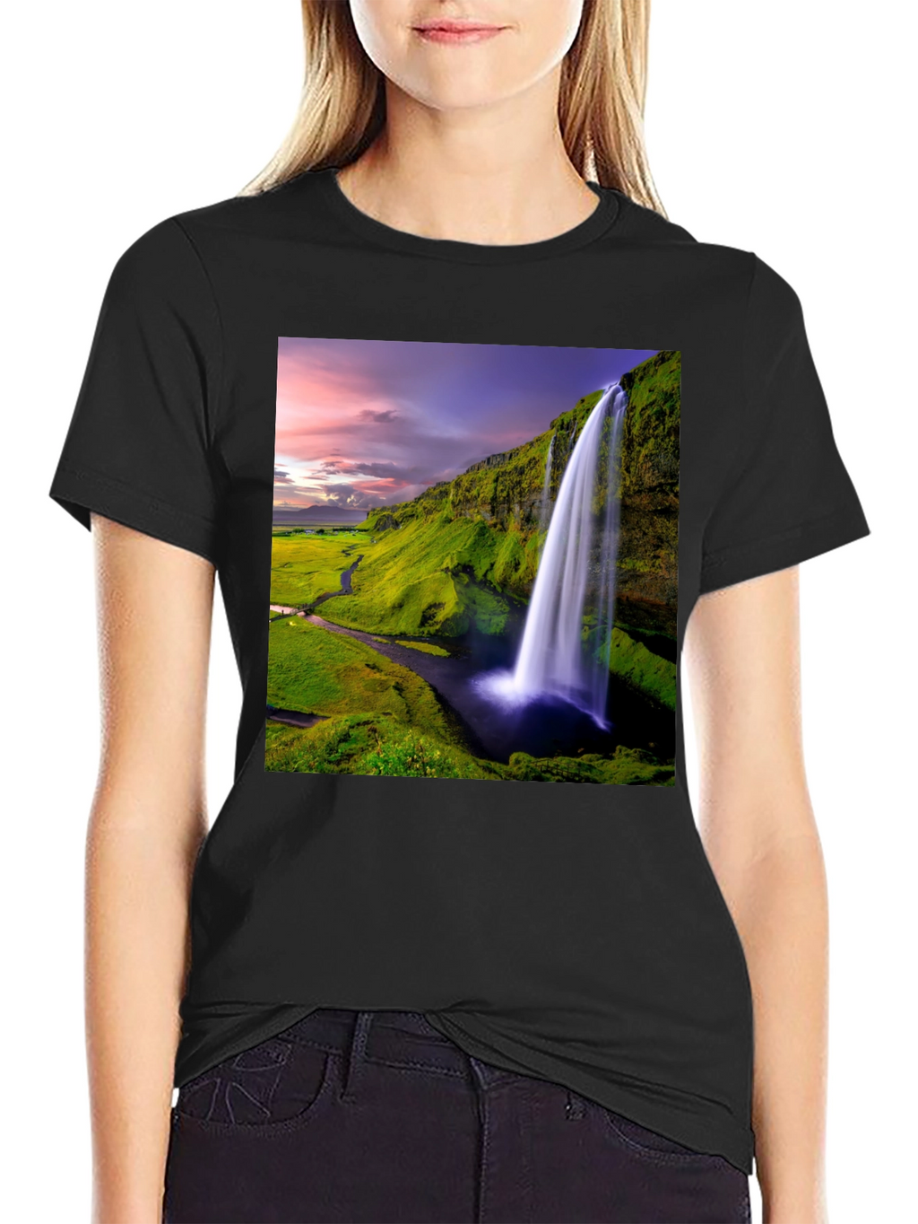 Waterfall Graphic T-Shirt - Scenic Iceland Landscape Print