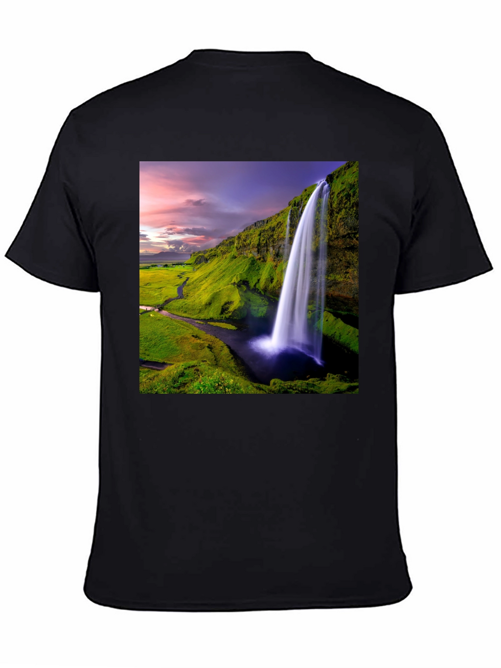 Waterfall Graphic T-Shirt - Scenic Iceland Landscape Print