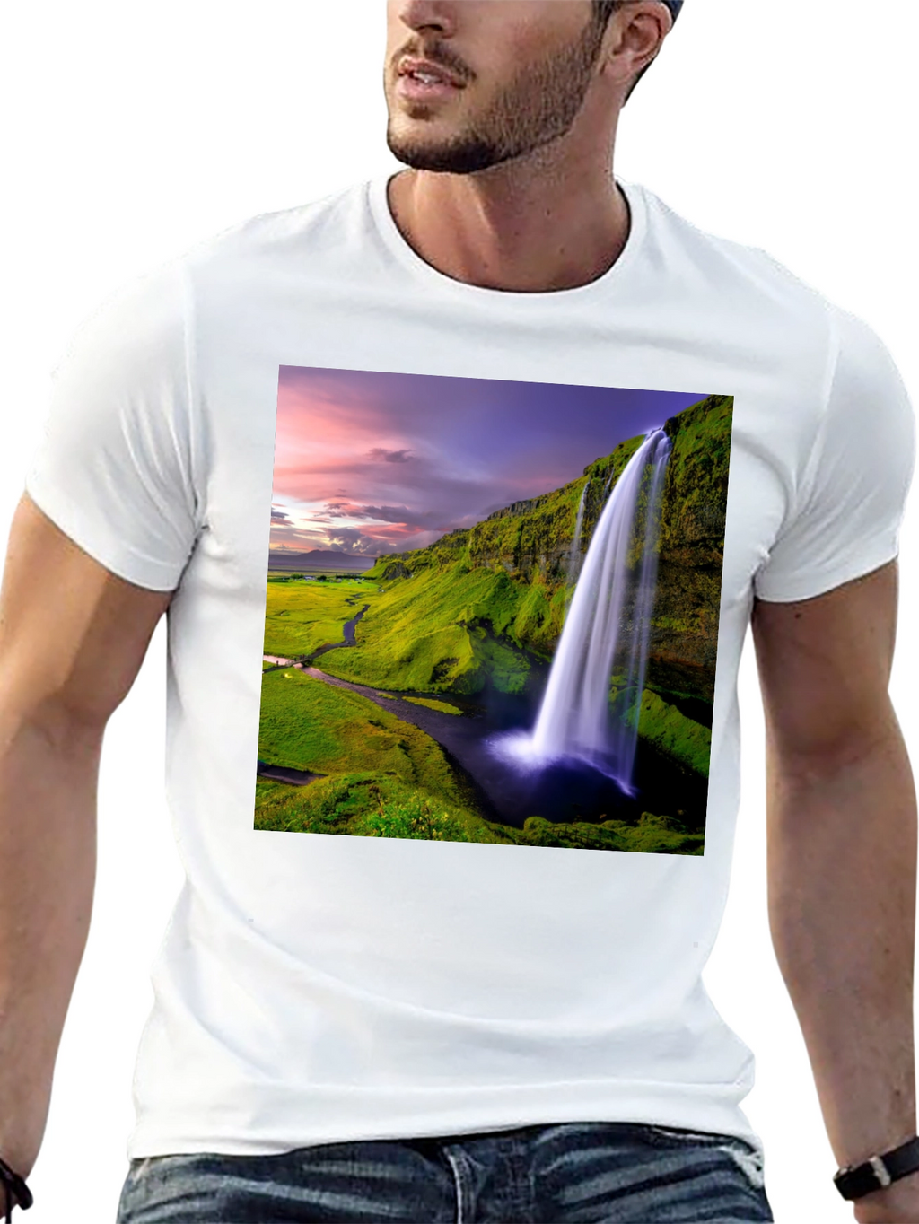Waterfall Graphic T-Shirt - Scenic Iceland Landscape Print