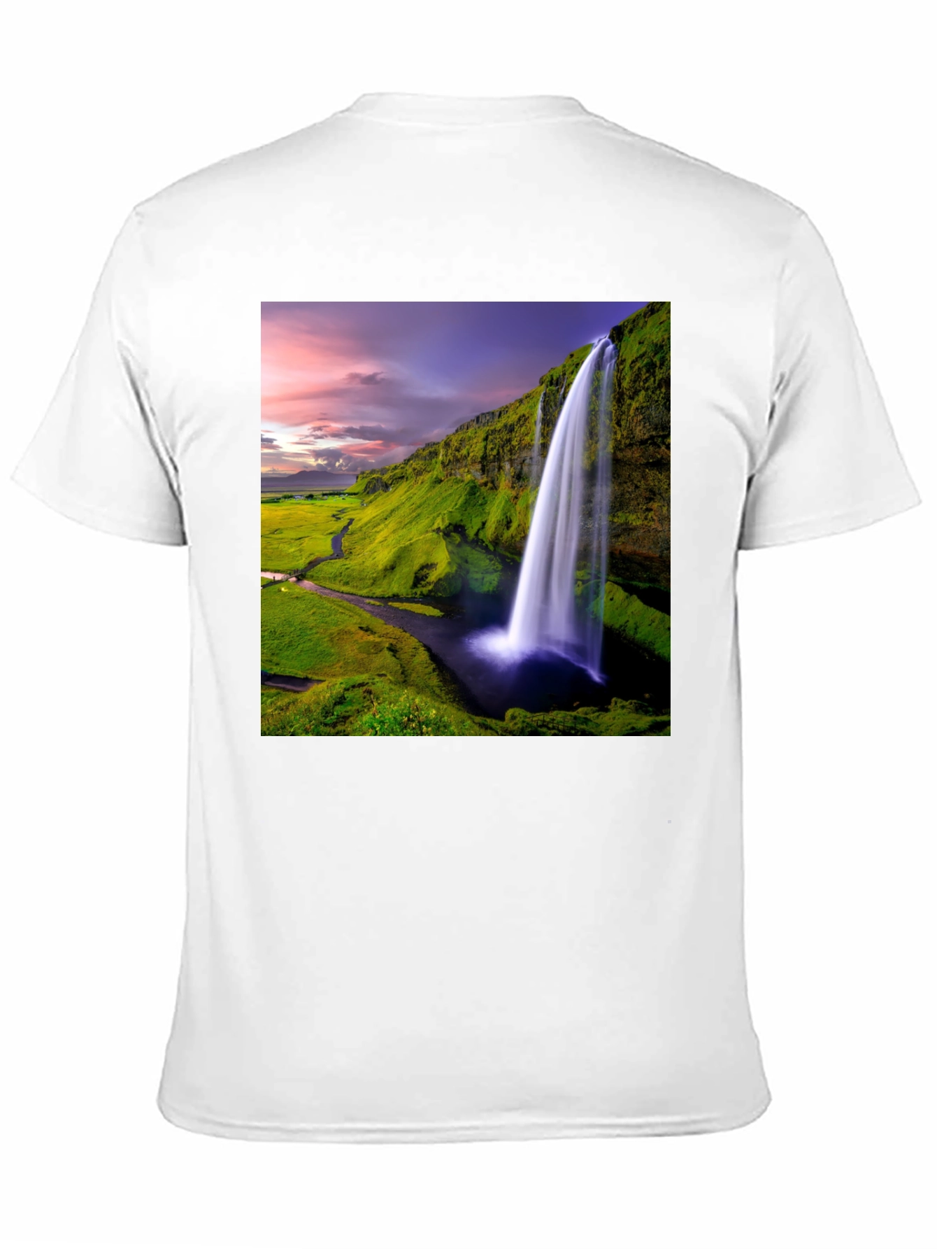 Waterfall Graphic T-Shirt - Scenic Iceland Landscape Print