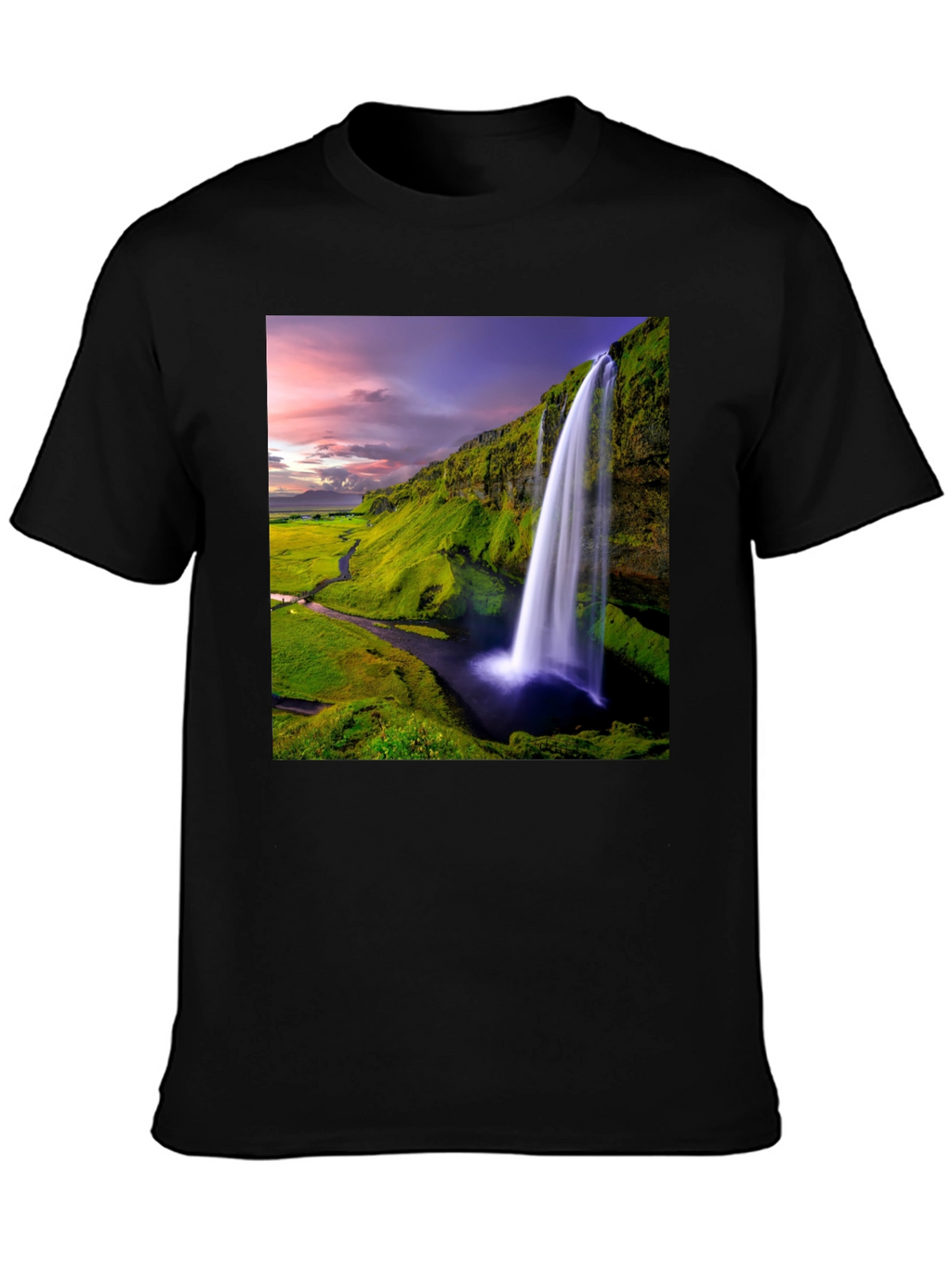 Waterfall Graphic T-Shirt - Scenic Iceland Landscape Print