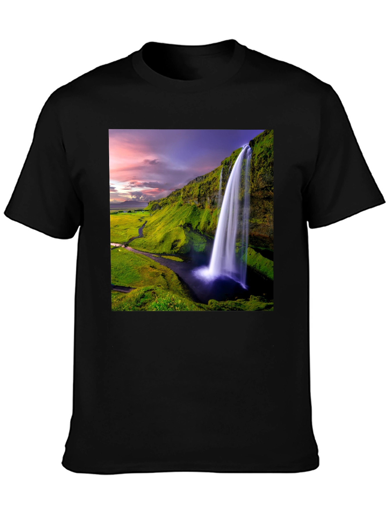 Waterfall Graphic T-Shirt - Scenic Iceland Landscape Print