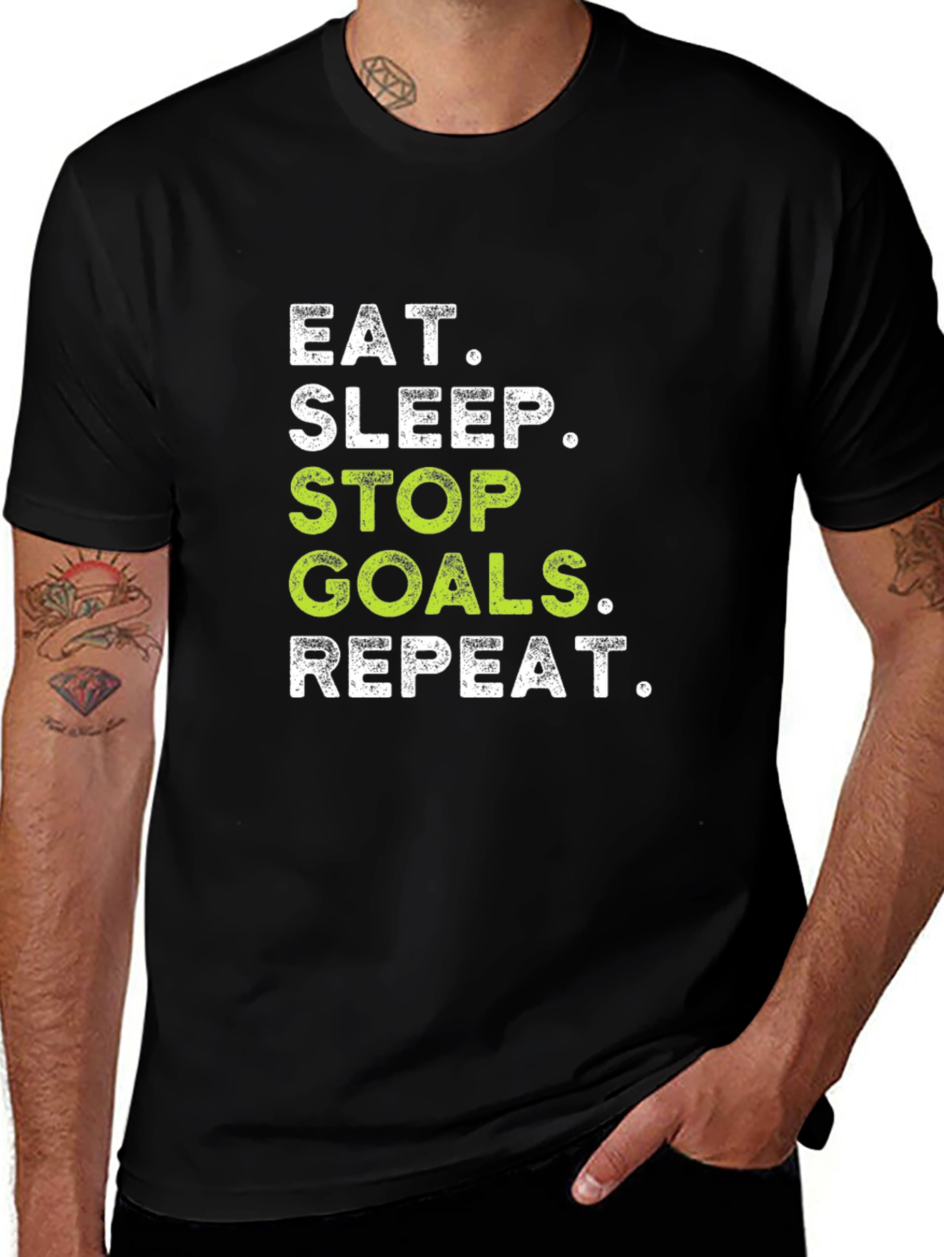 Eat Sleep Stop Goals Repeat - Black T-Shirt
