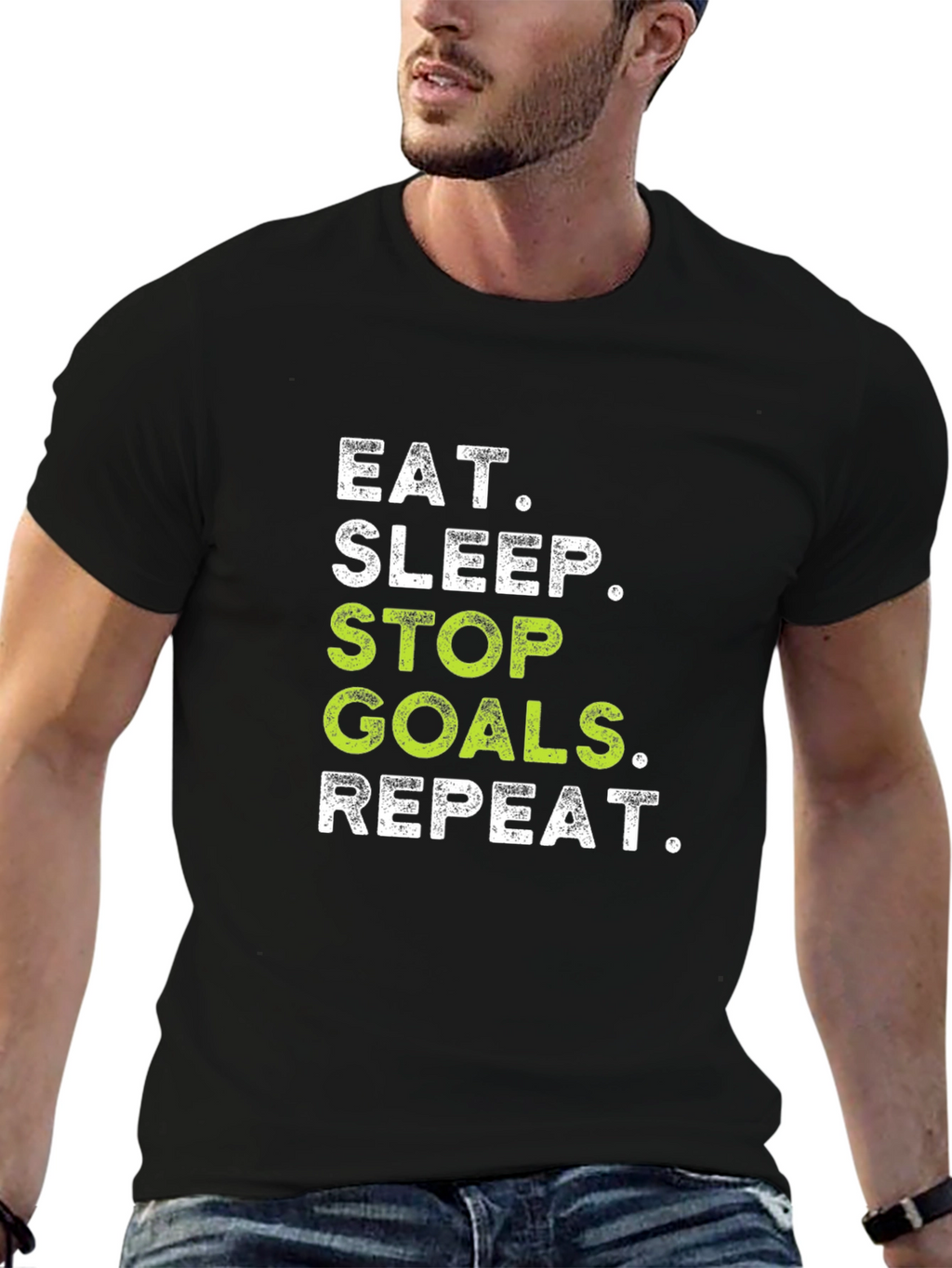 Eat Sleep Stop Goals Repeat - Black T-Shirt