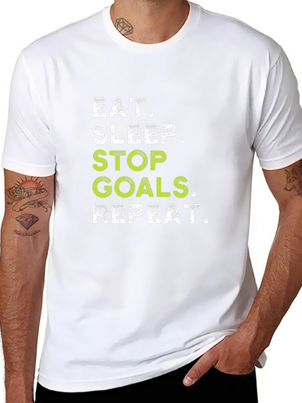 Eat Sleep Stop Goals Repeat - Black T-Shirt