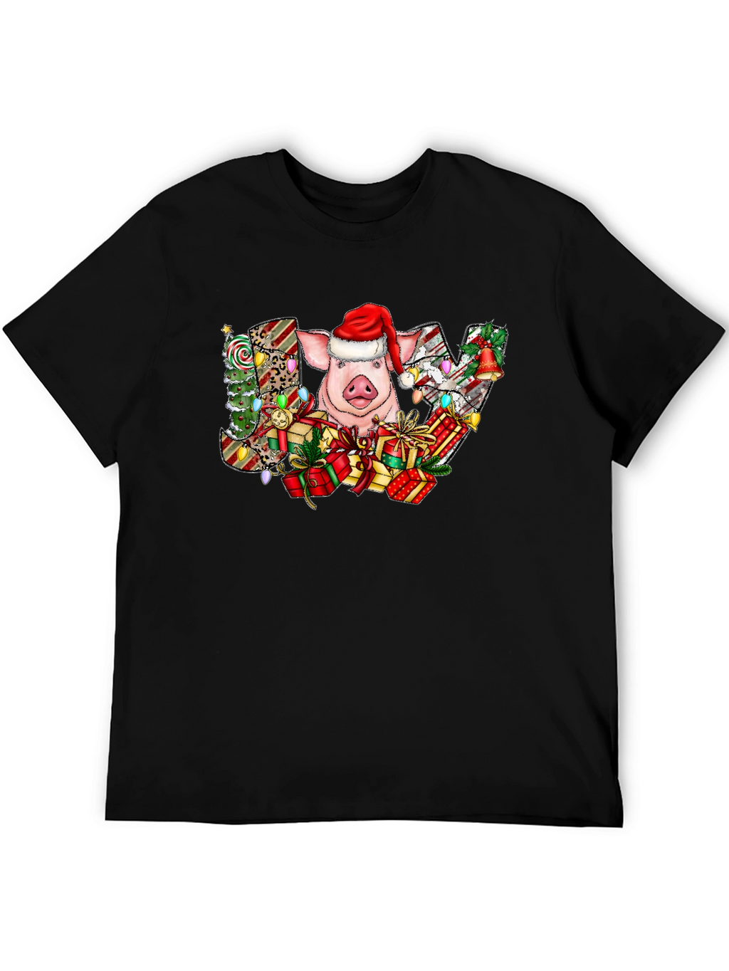 Joyful Pig in Santa Hat Graphic Tee