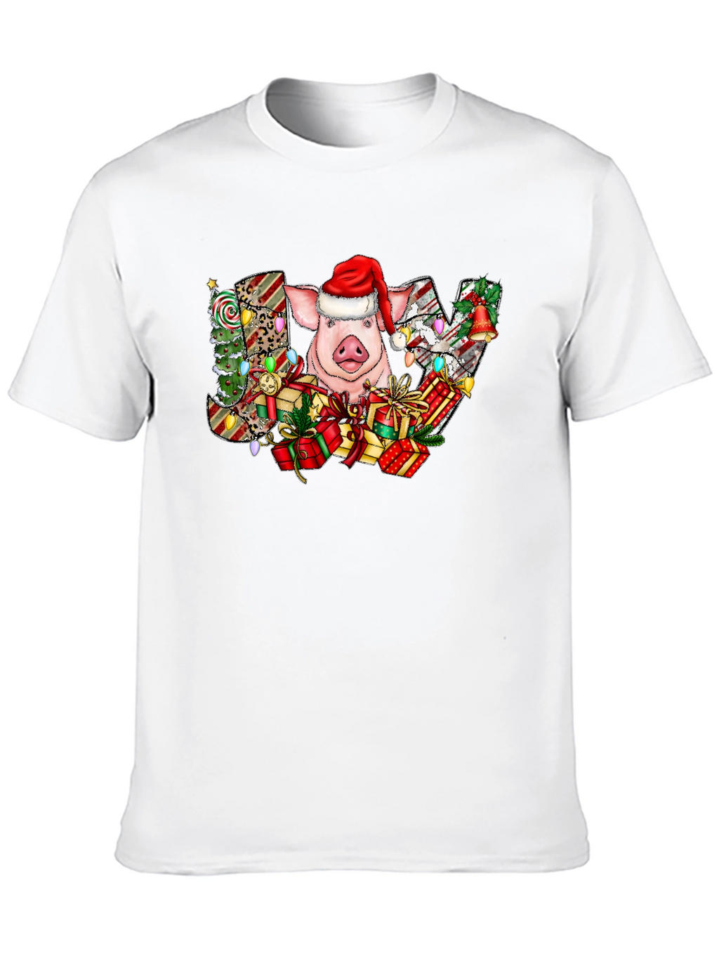 Joyful Pig in Santa Hat Graphic Tee