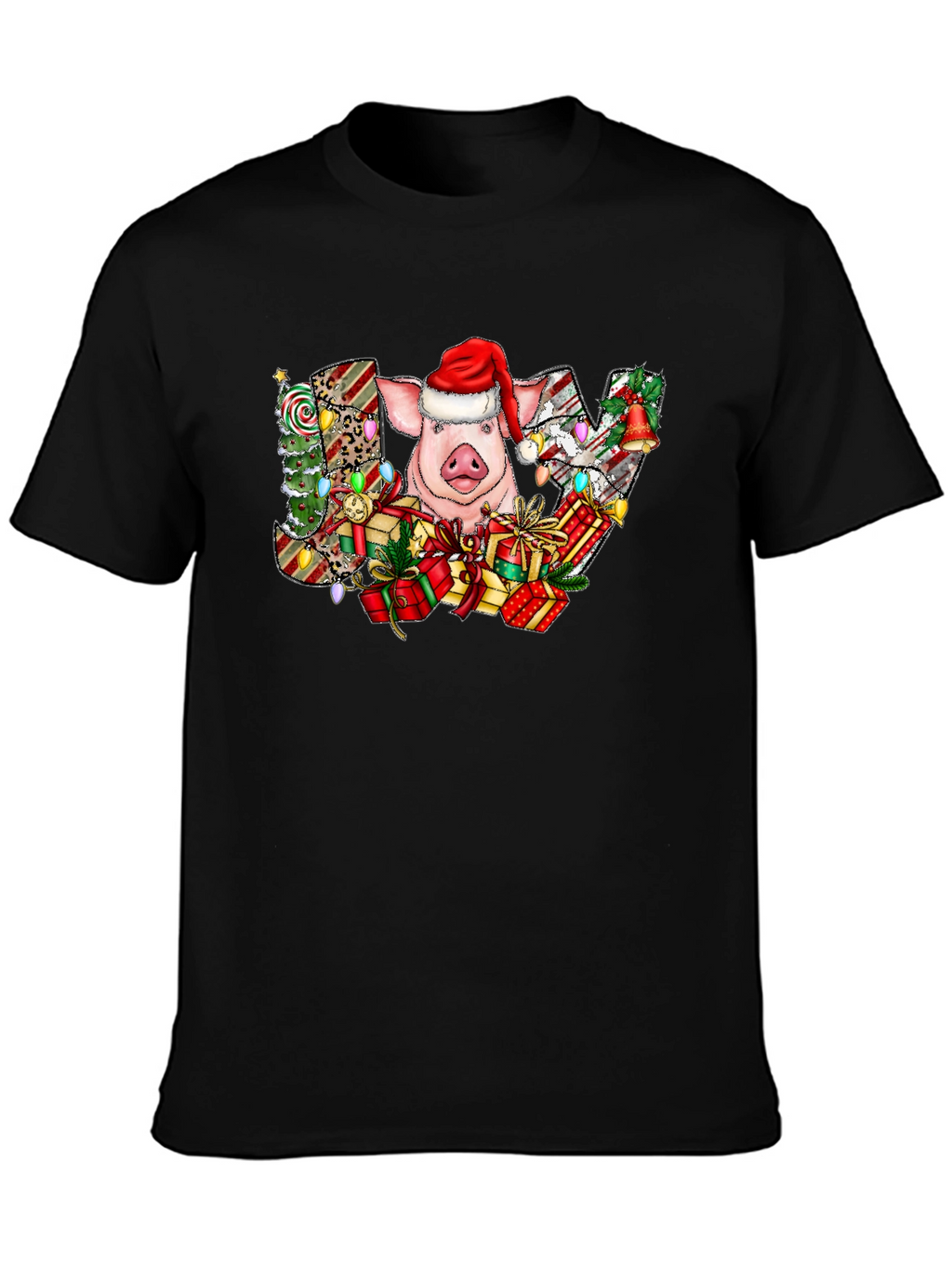Joyful Pig in Santa Hat Graphic Tee