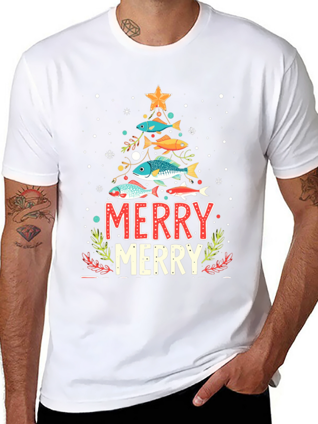 Merry Christmas Fish Tree Holiday T-Shirt