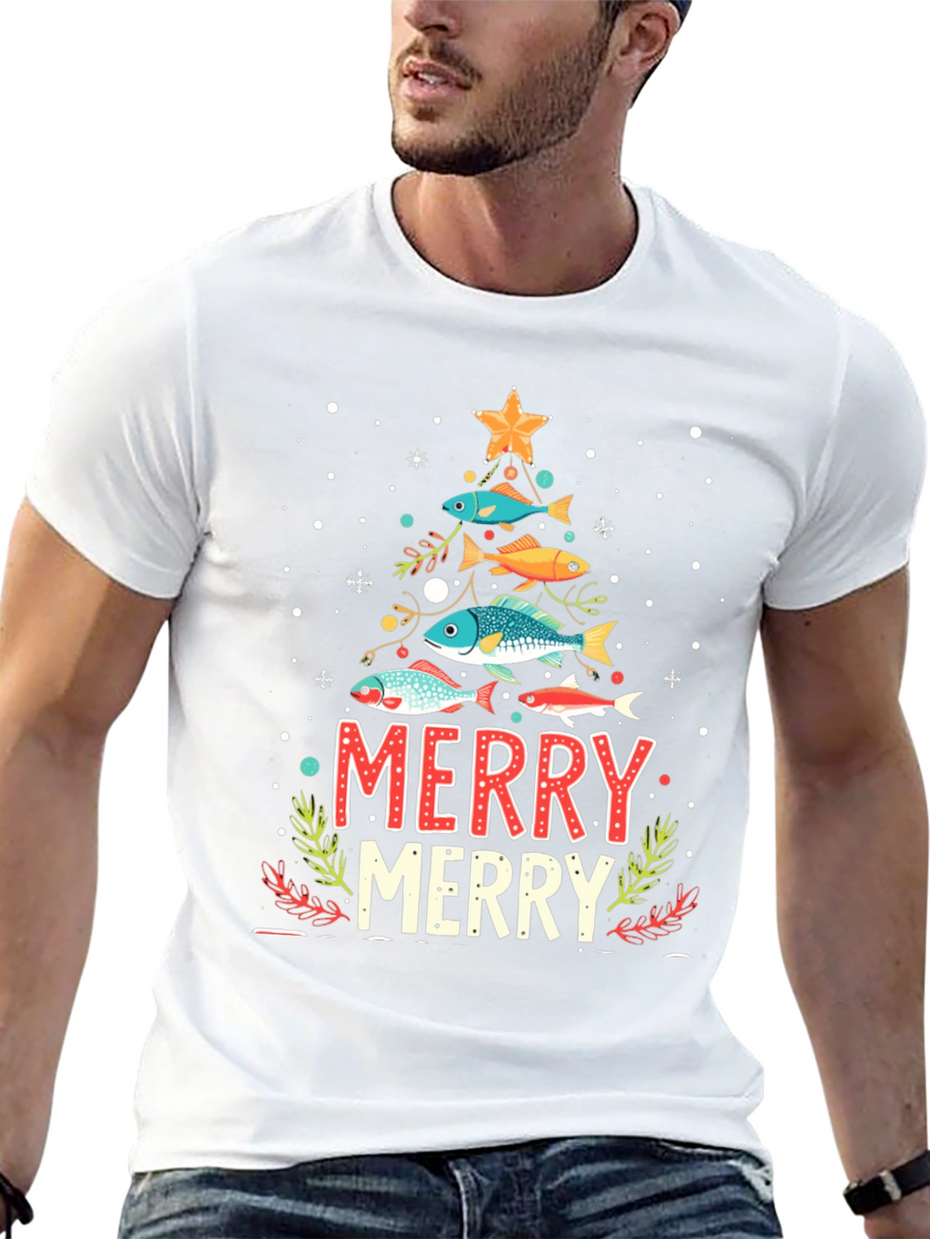 Merry Christmas Fish Tree Holiday T-Shirt