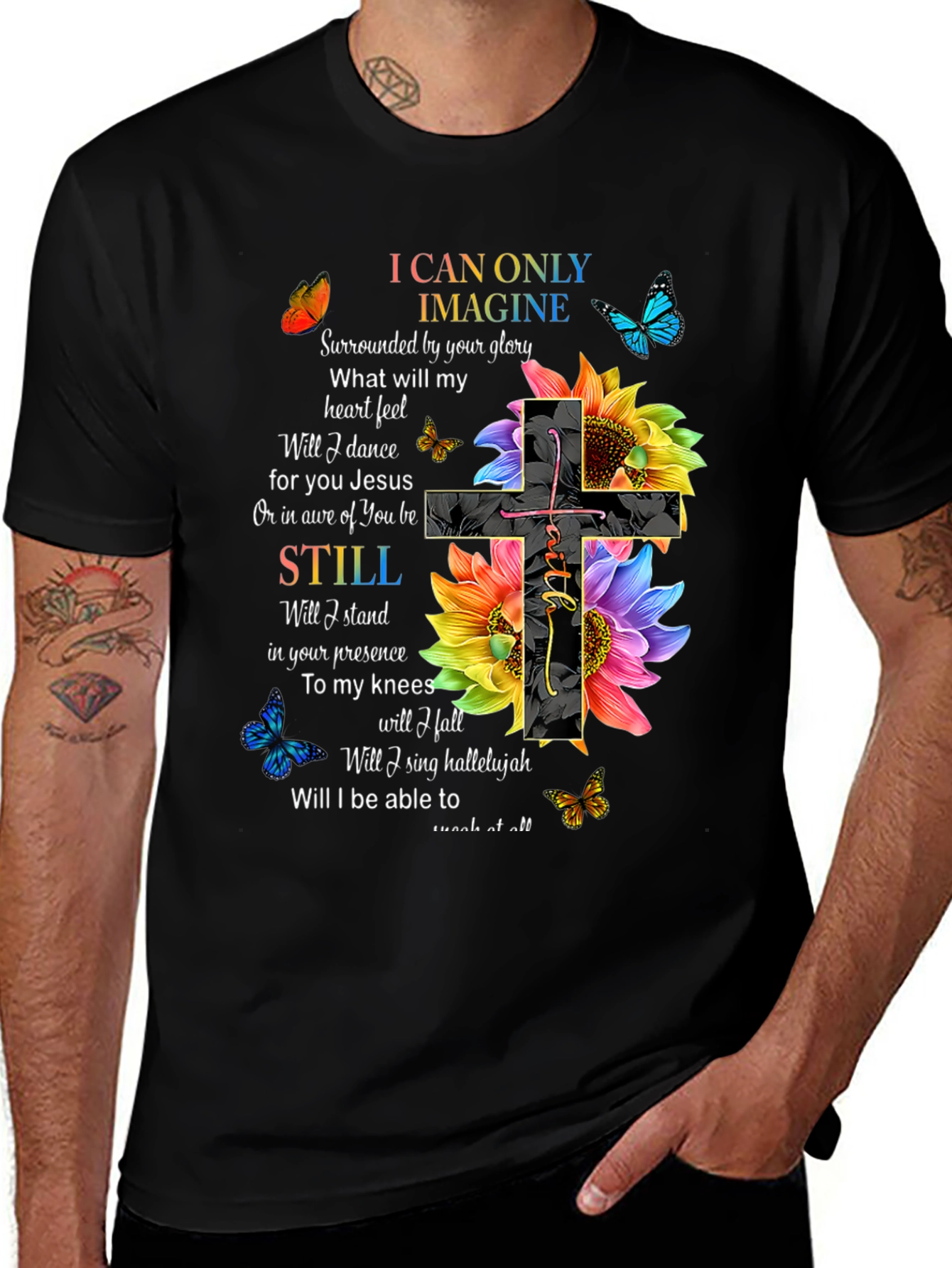 I Can Only Imagine Christian T-Shirt with Floral Cross