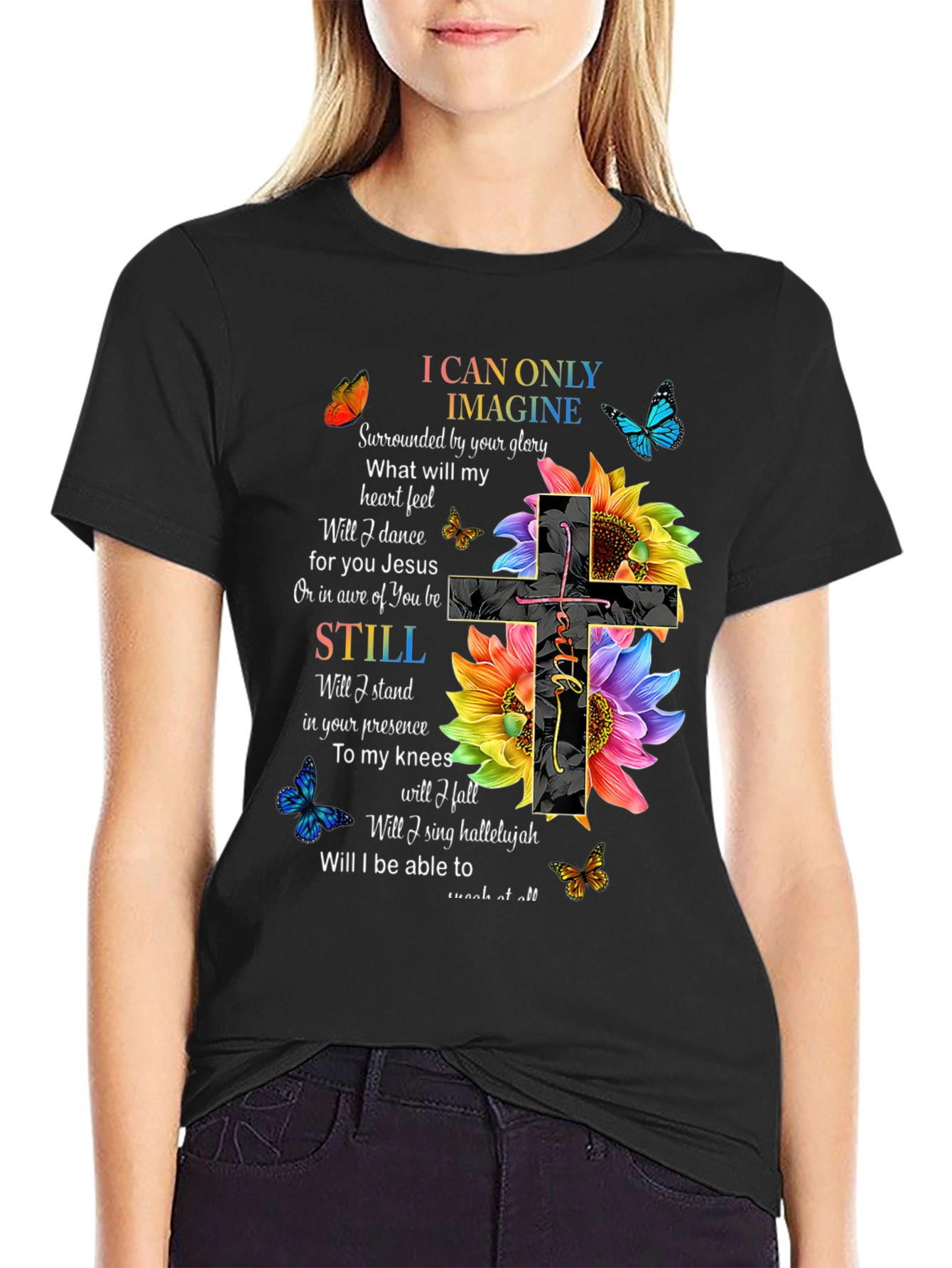 I Can Only Imagine Christian T-Shirt with Floral Cross