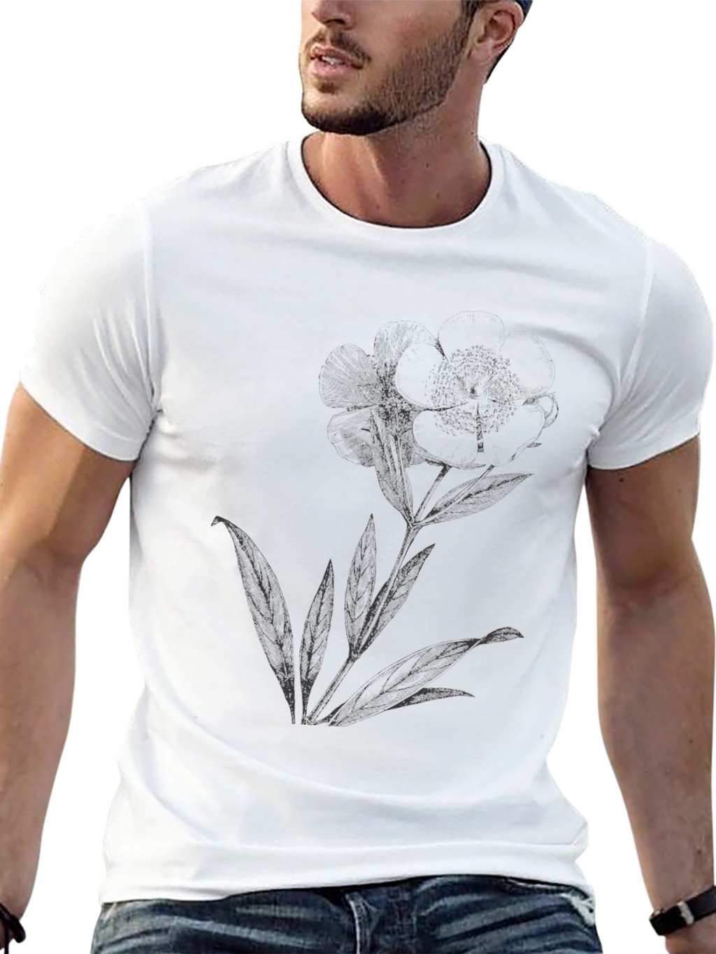 Botanical Print Black T-Shirt