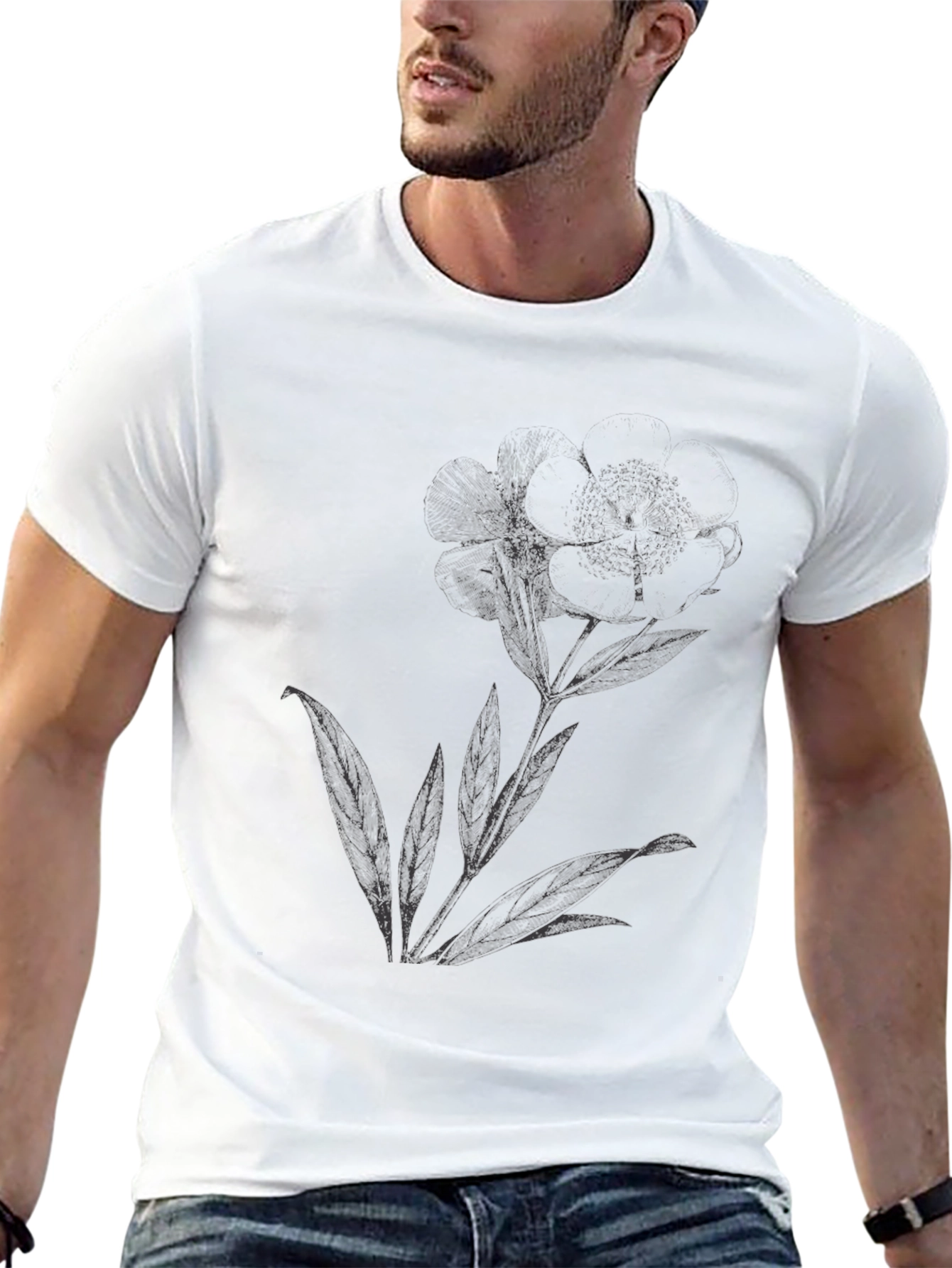 Botanical Print Black T-Shirt