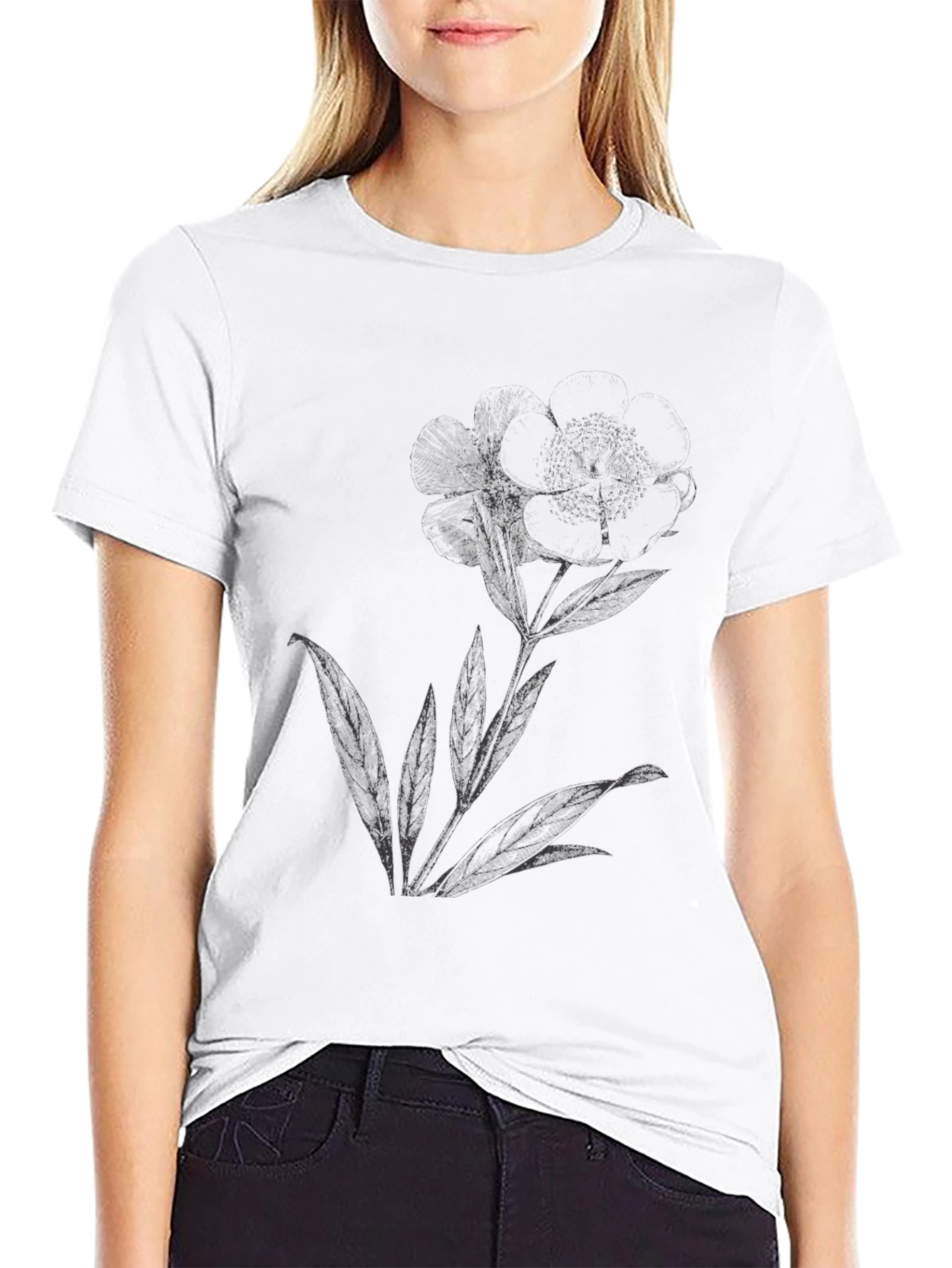Botanical Print Black T-Shirt